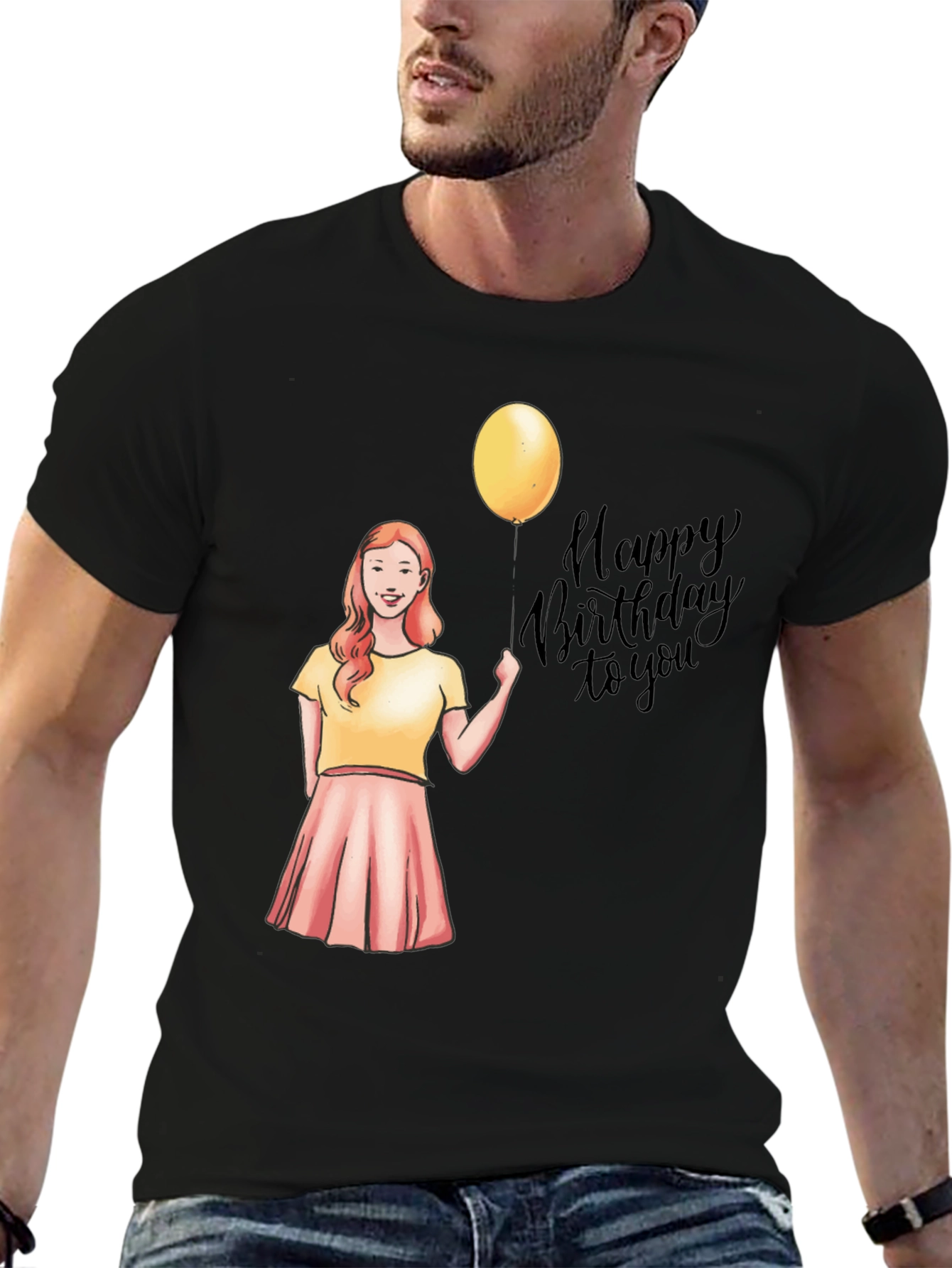 Happy Birthday Girl on Black T-Shirt