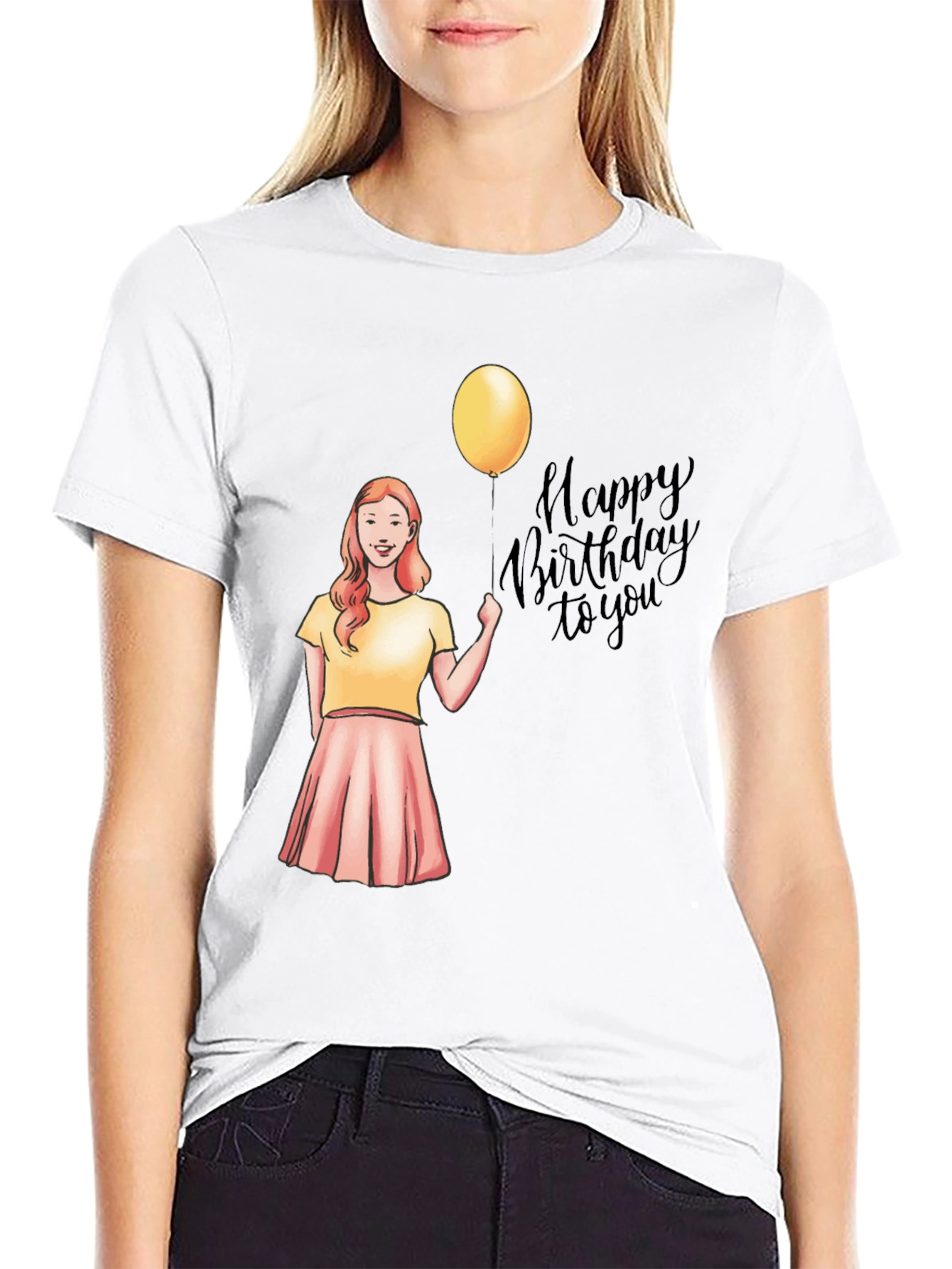 Happy Birthday Girl on Black T-Shirt