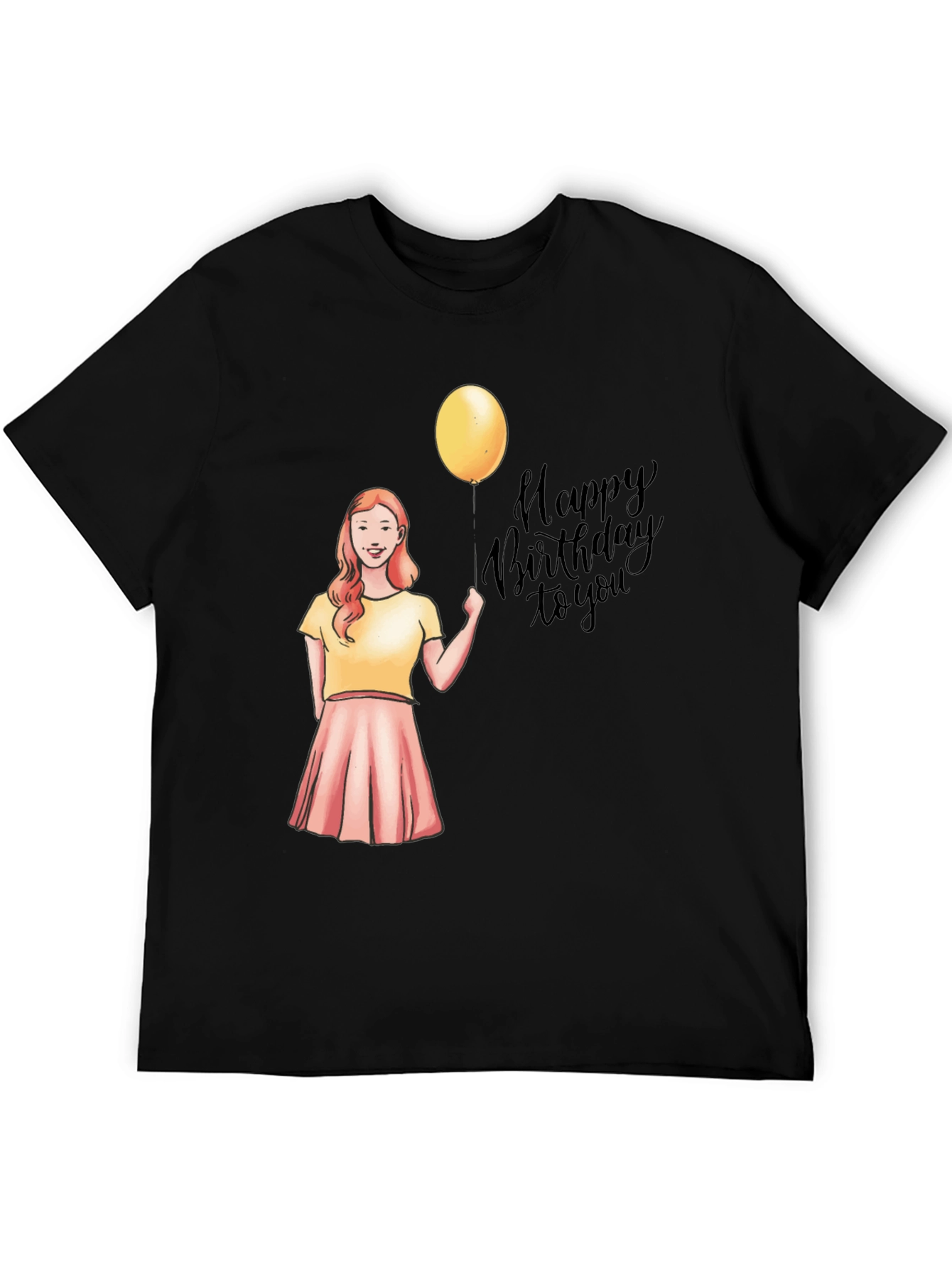 Happy Birthday Girl on Black T-Shirt