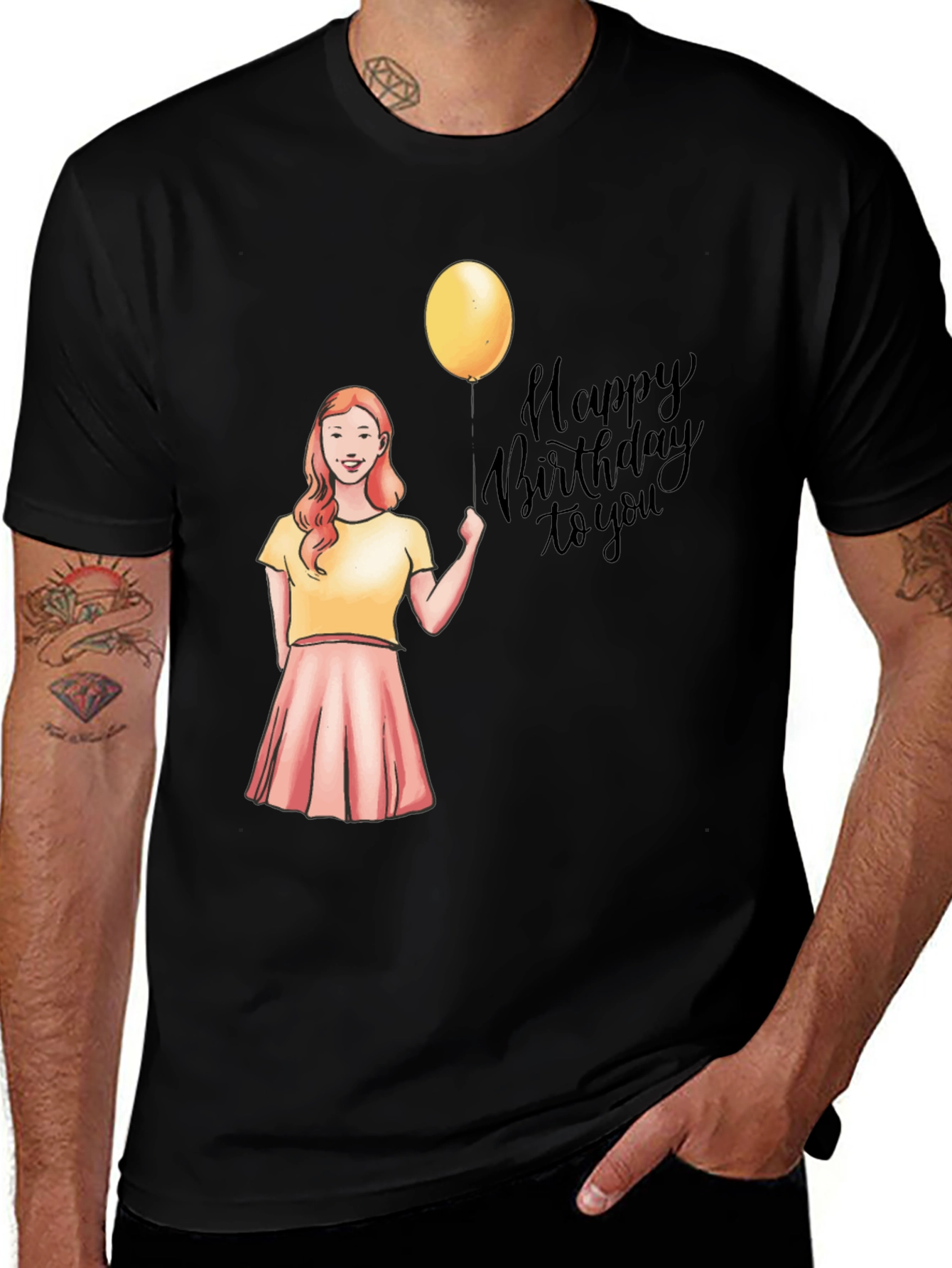 Happy Birthday Girl on Black T-Shirt