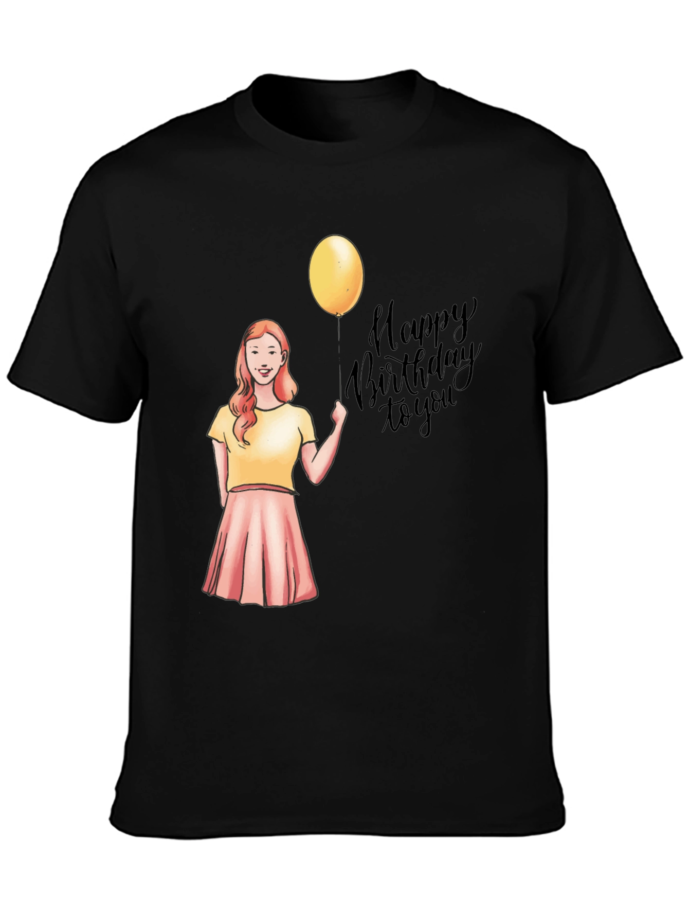 Happy Birthday Girl on Black T-Shirt