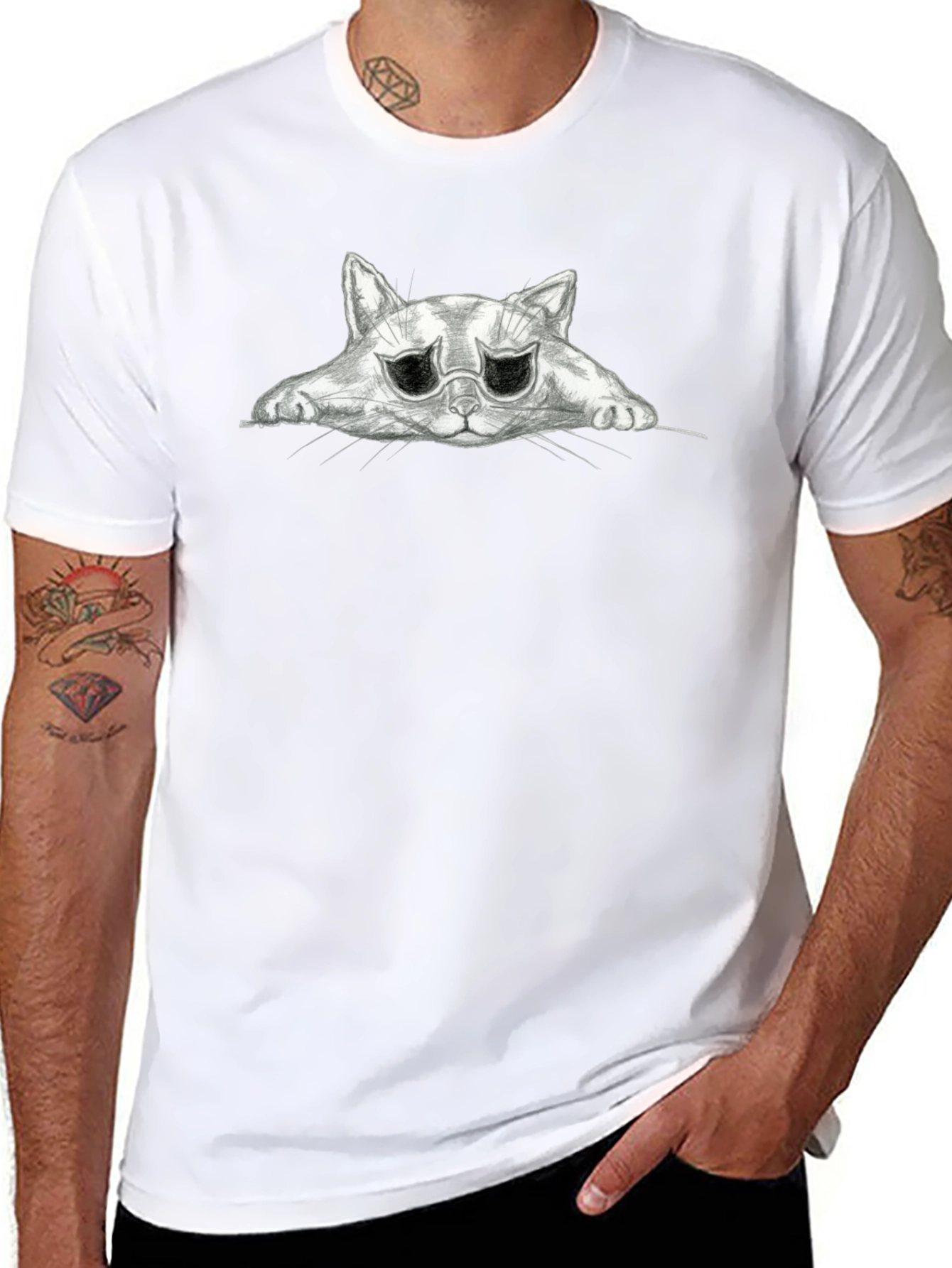 Sad Cat Graphic Black T-Shirt