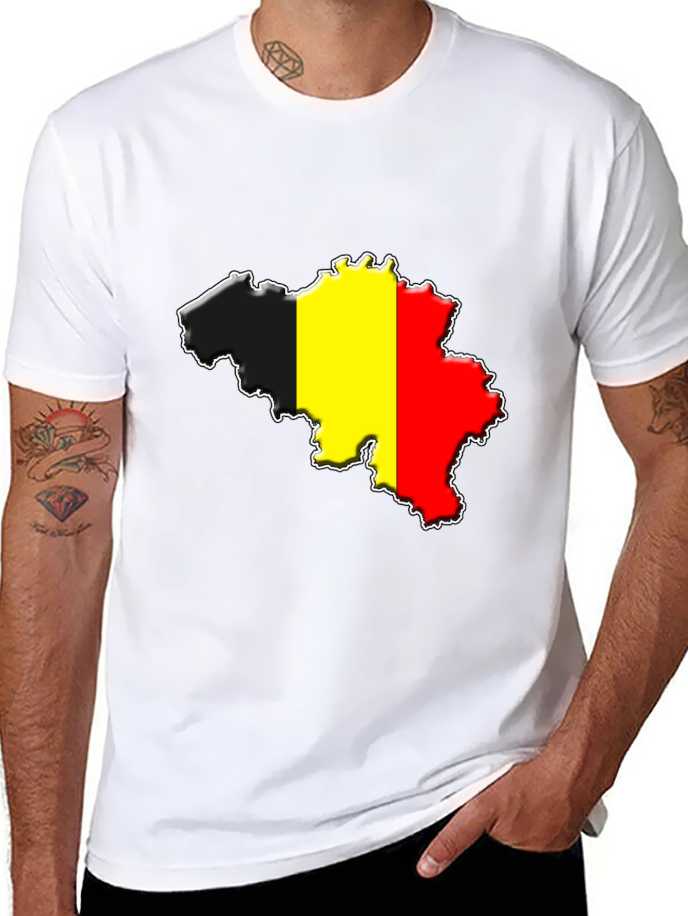 Belgium Flag Map T-Shirt - Black Cotton Tee
