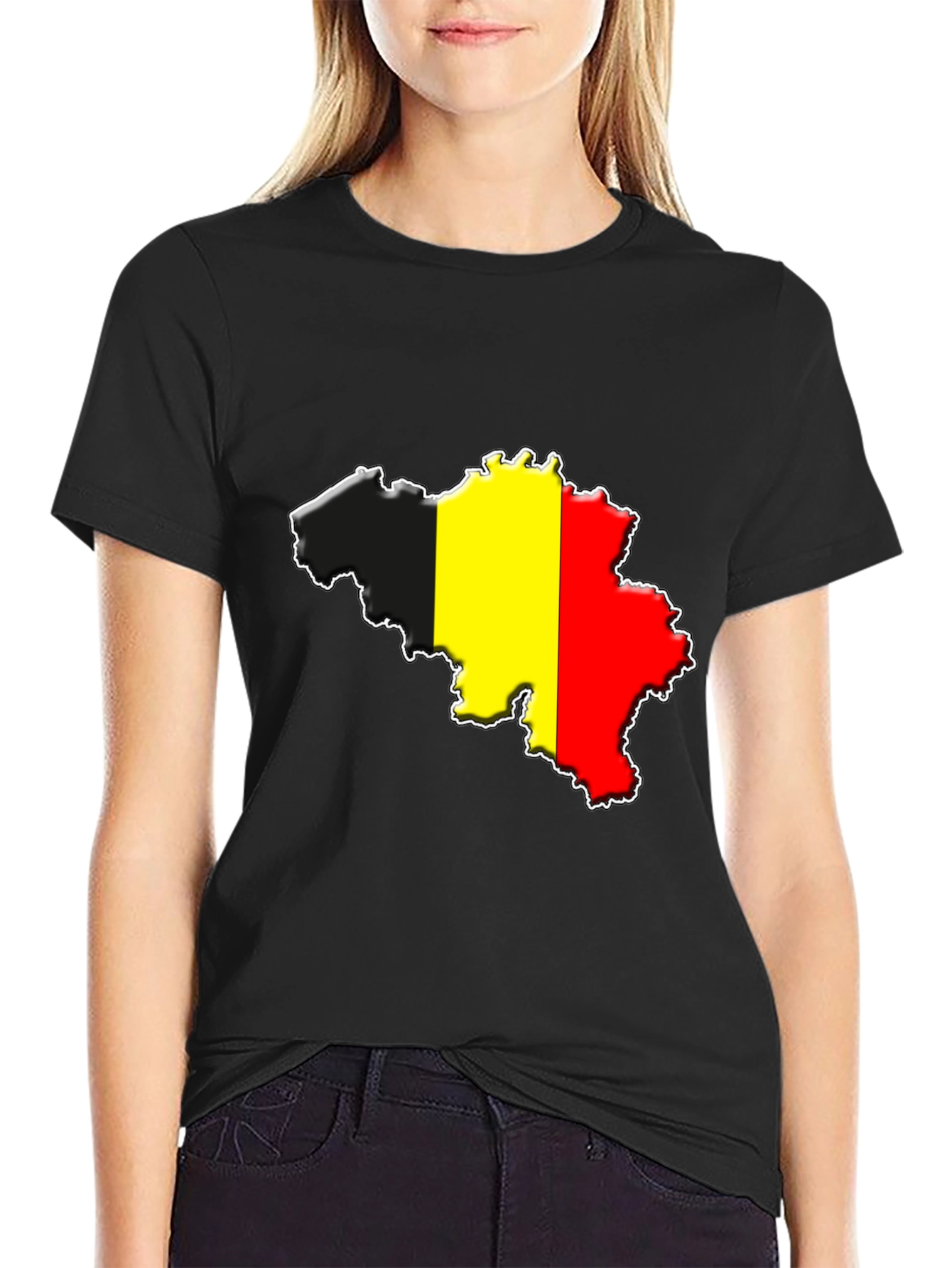 Belgium Flag Map T-Shirt - Black Cotton Tee