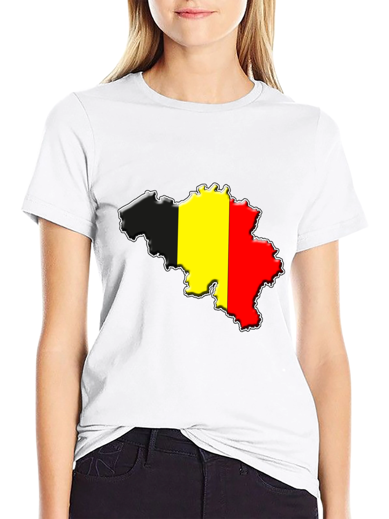 Belgium Flag Map T-Shirt - Black Cotton Tee