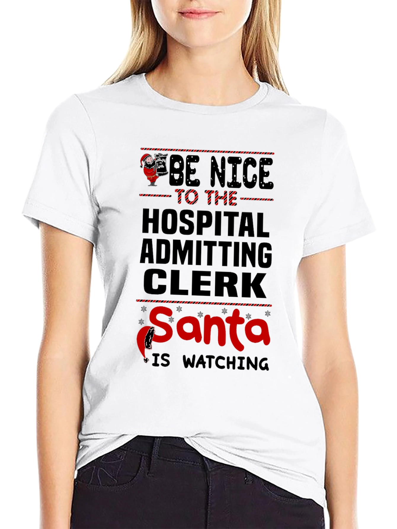 Hospital Clerk Santa Watching T-Shirt