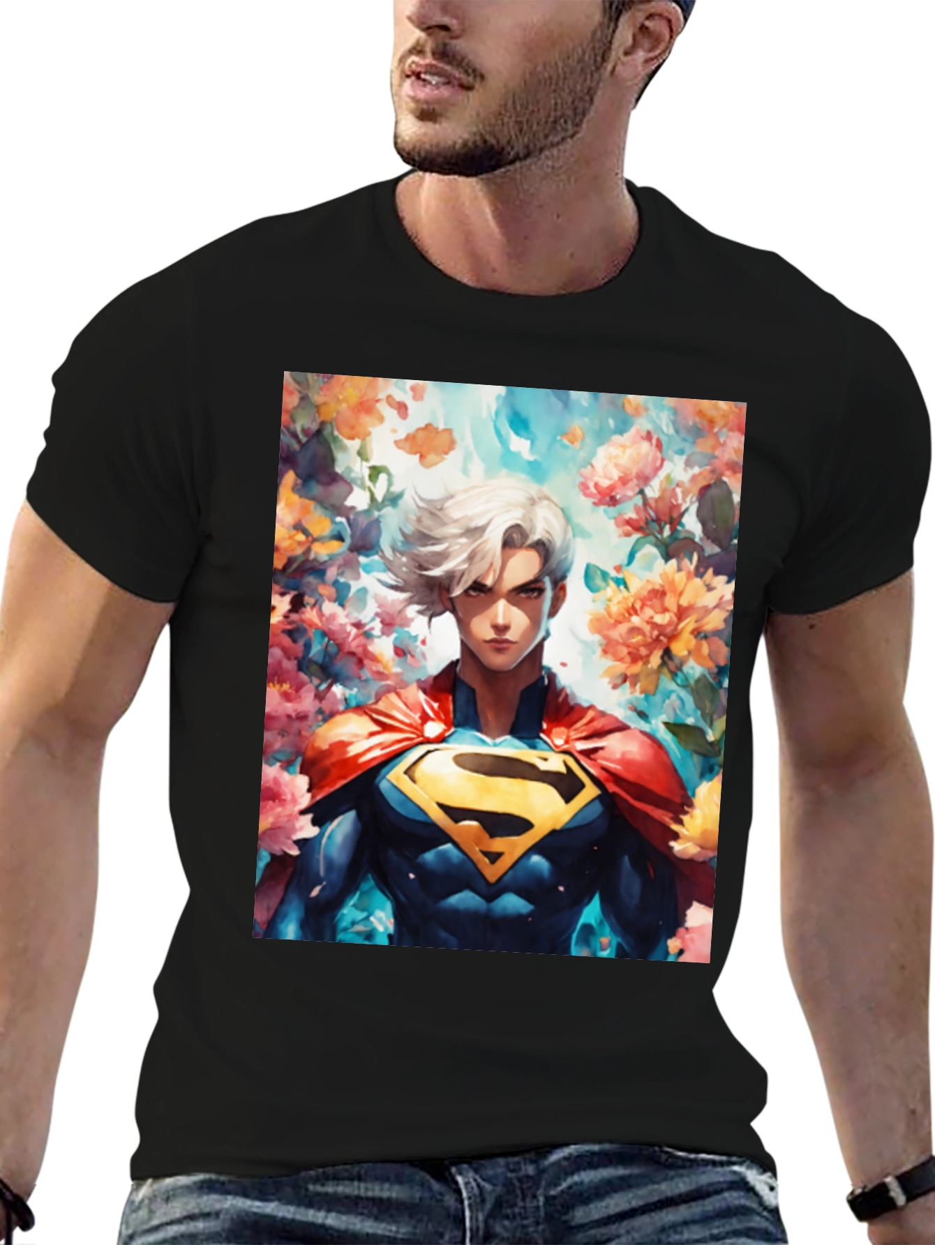 Anime Superman Graphic Tee - Black