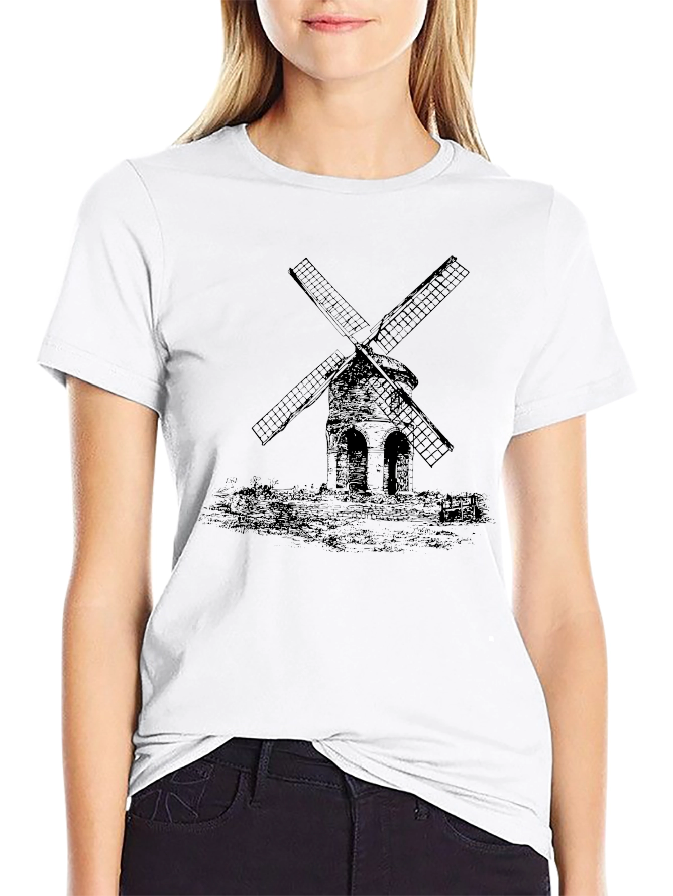 Mens Black Windmill Graphic Tee