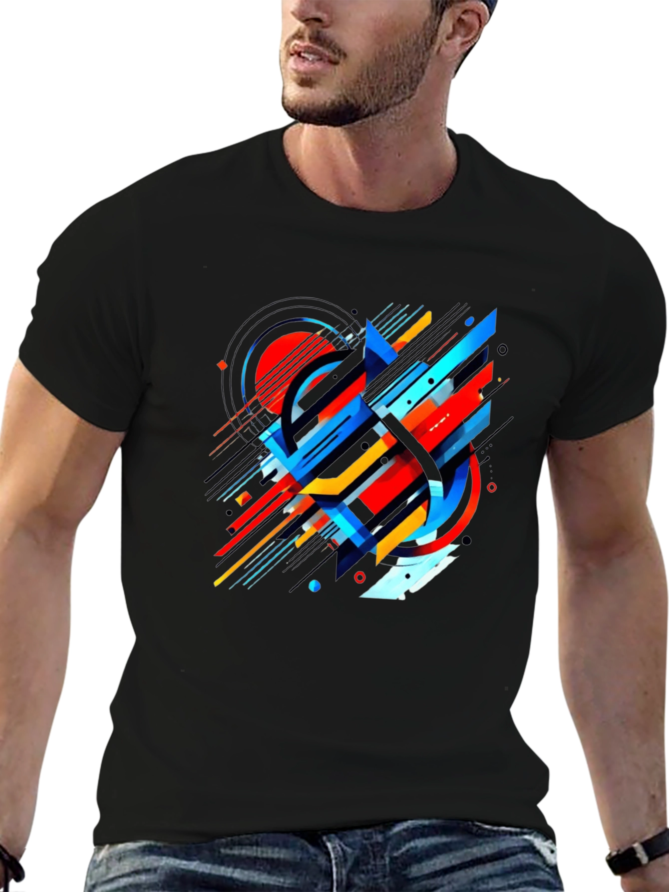 Abstract Geometric Design Black T-Shirt