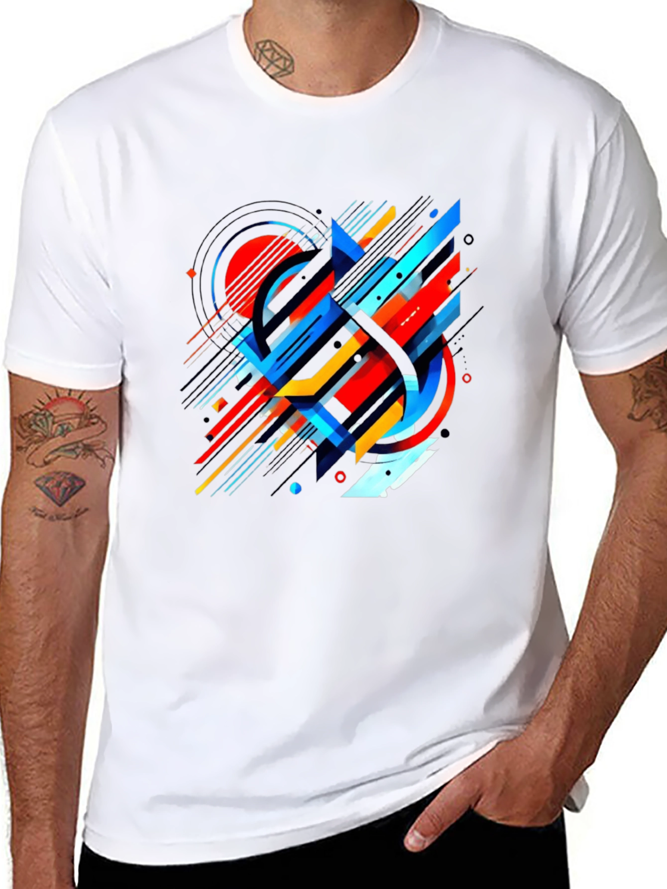 Abstract Geometric Design Black T-Shirt