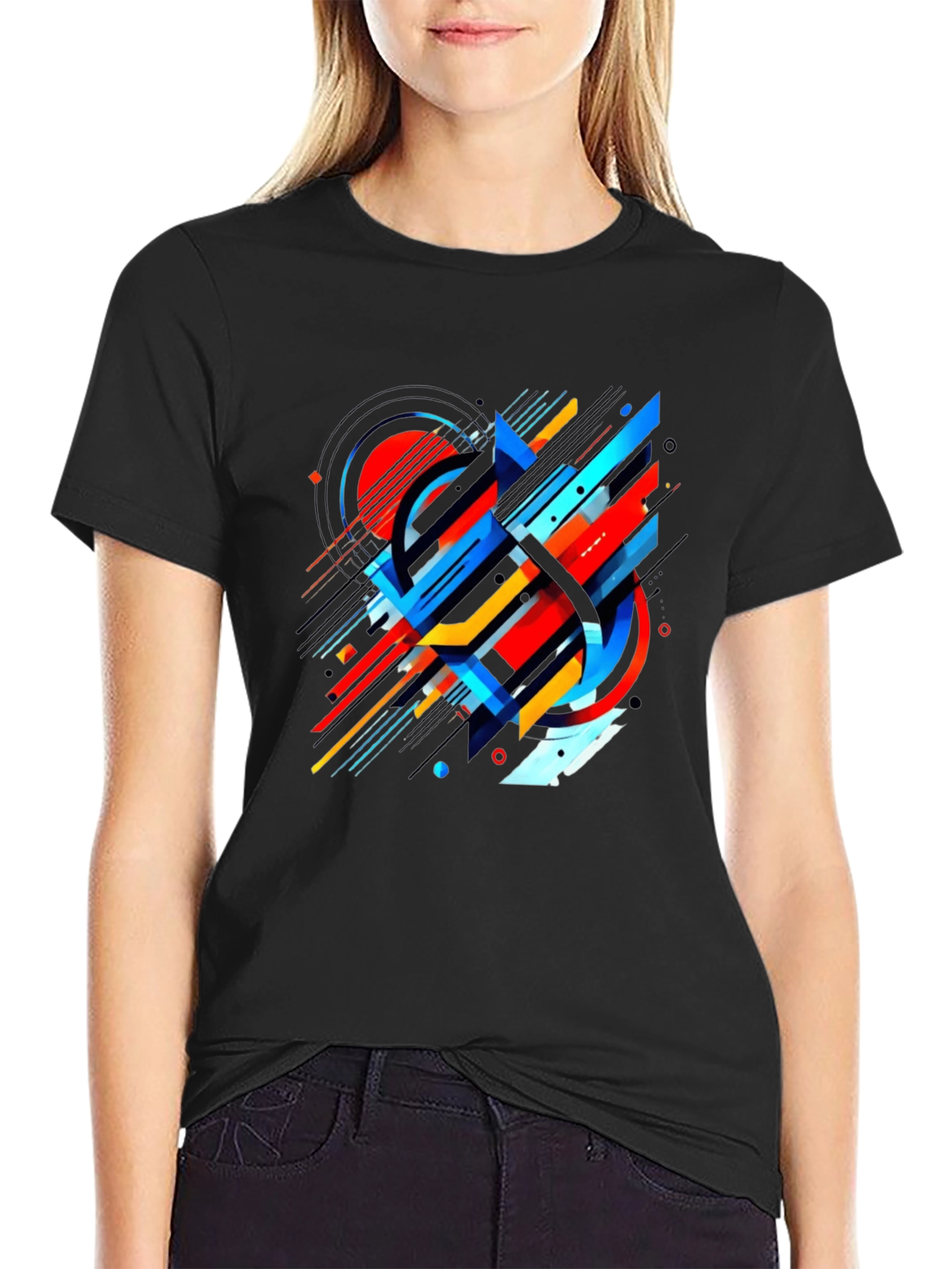 Abstract Geometric Design Black T-Shirt