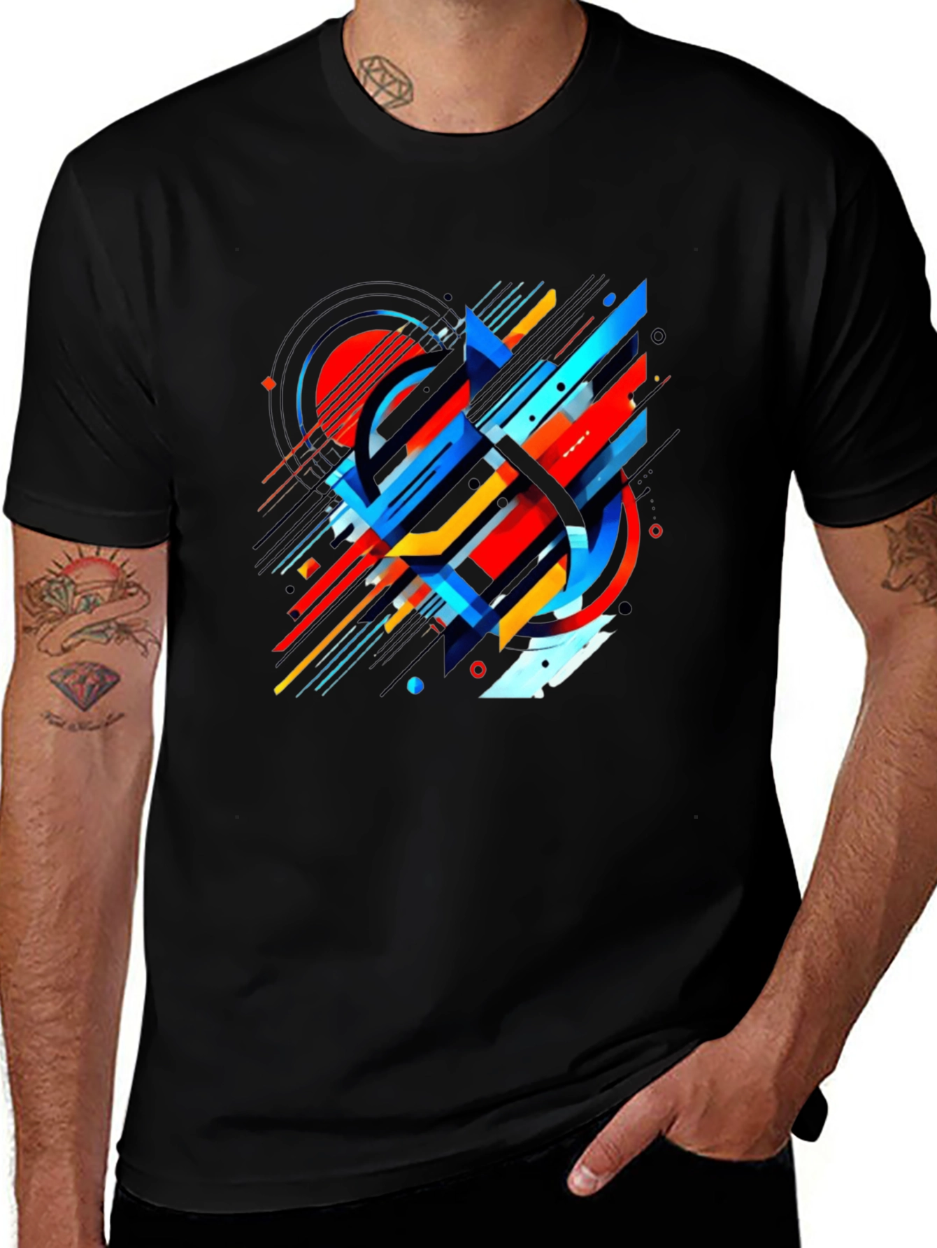 Abstract Geometric Design Black T-Shirt
