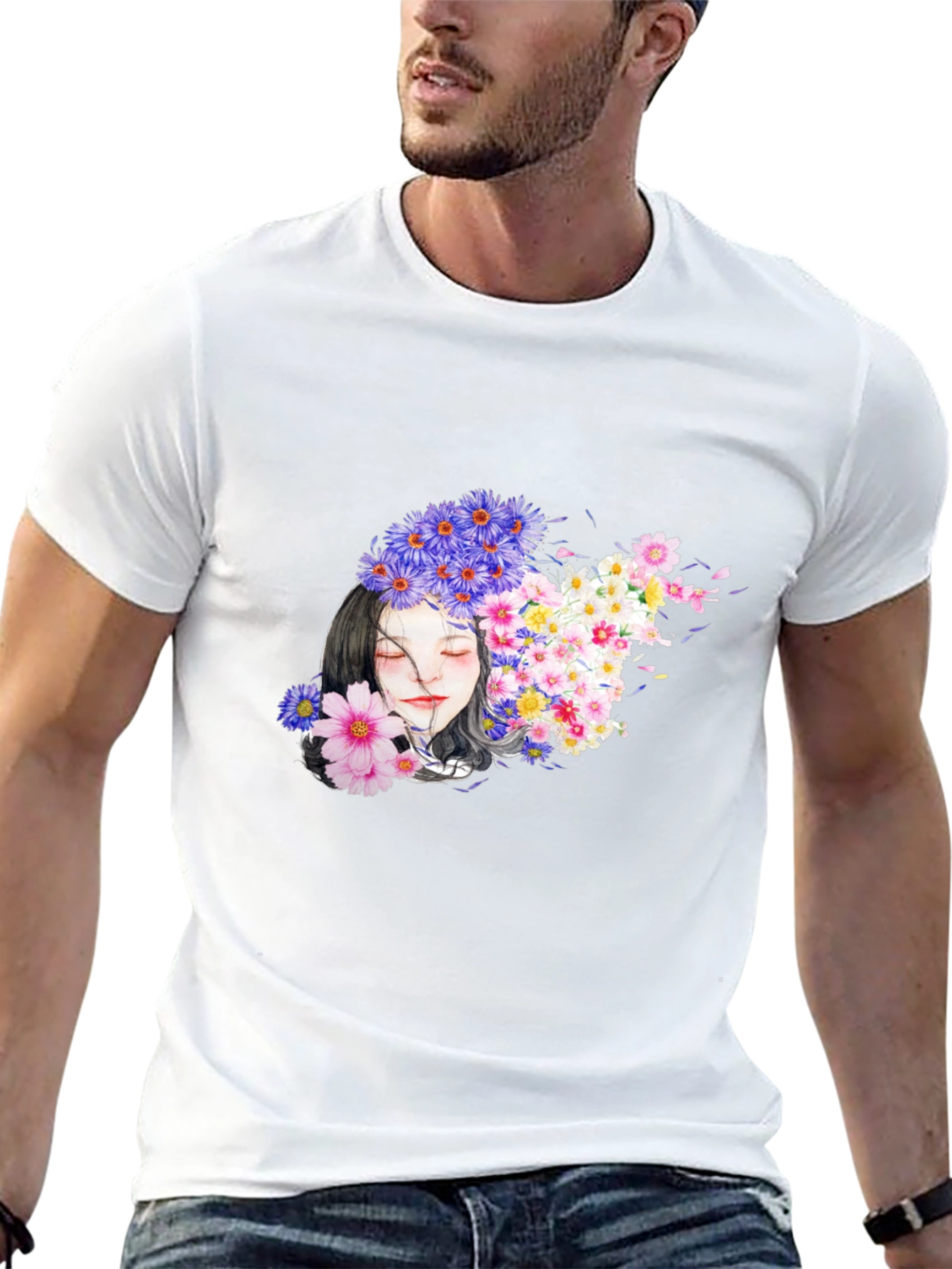 Floral Woman Black T-Shirt