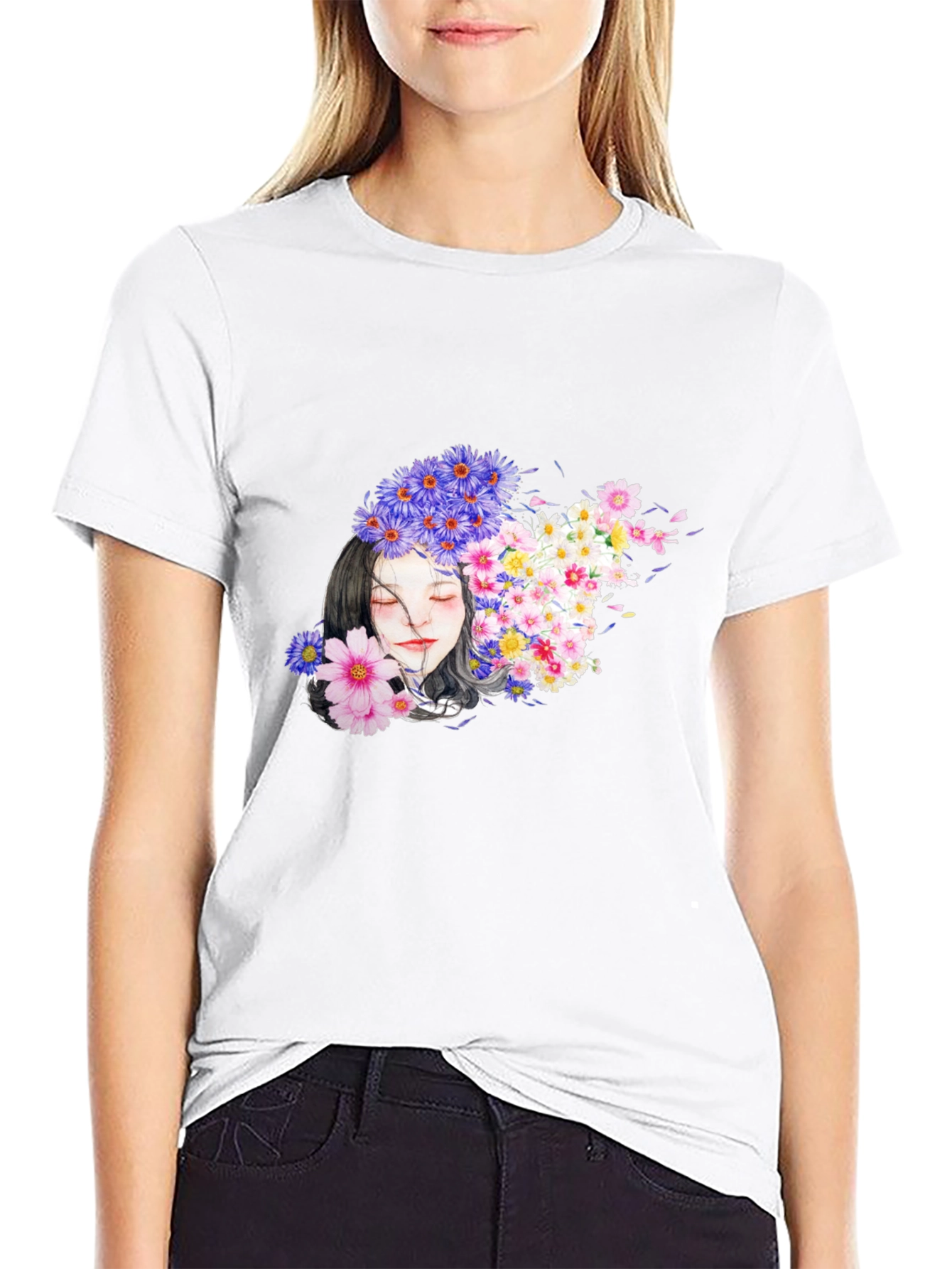 Floral Woman Black T-Shirt