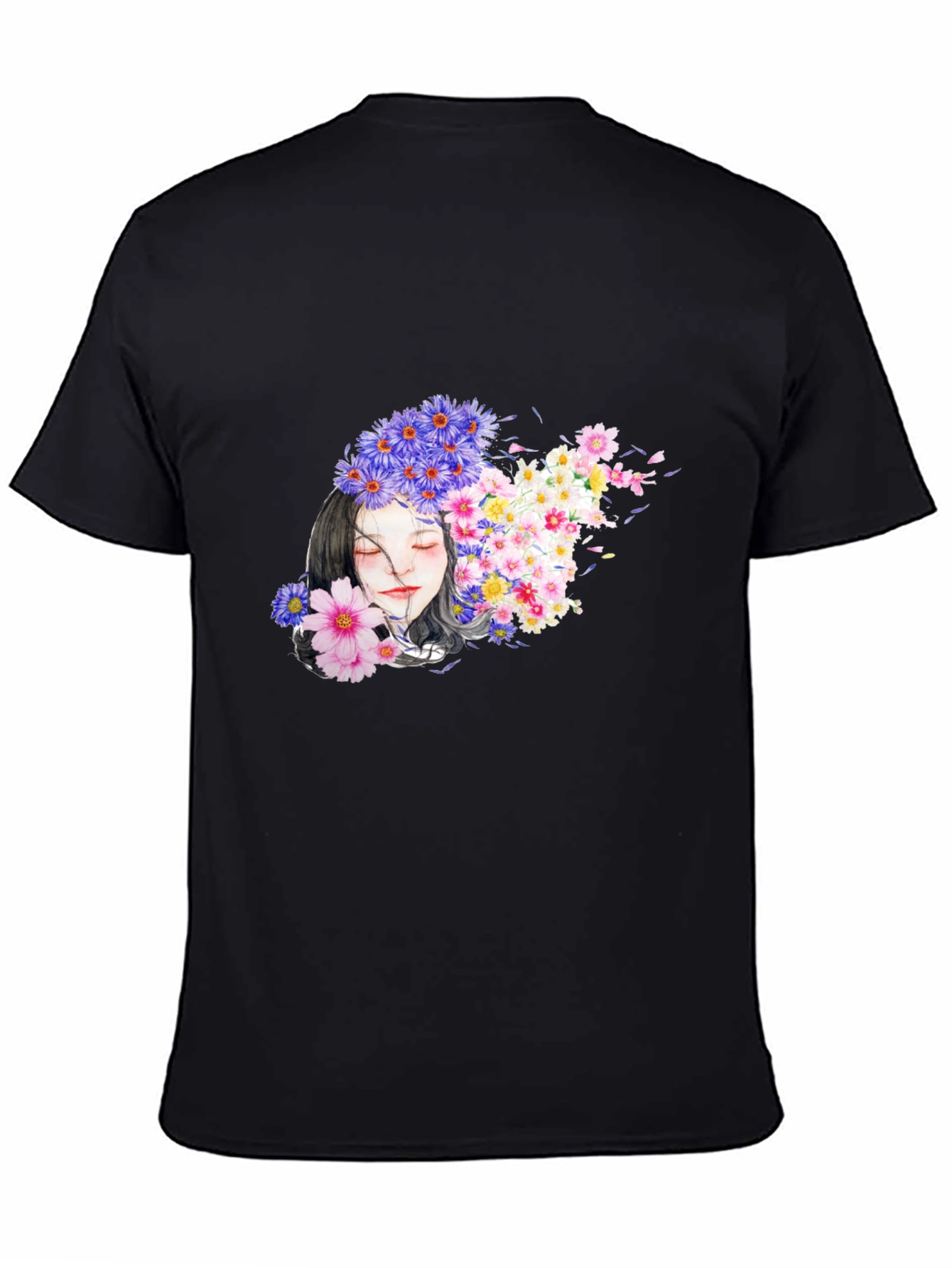 Floral Woman Black T-Shirt