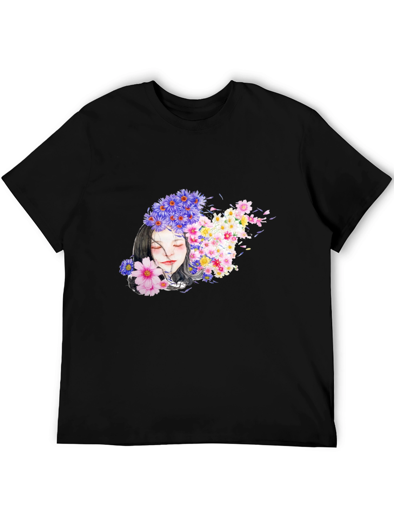 Floral Woman Black T-Shirt