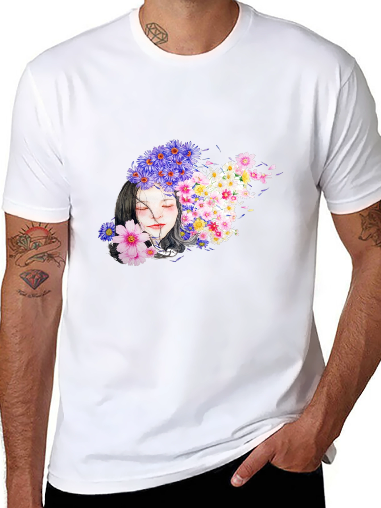 Floral Woman Black T-Shirt