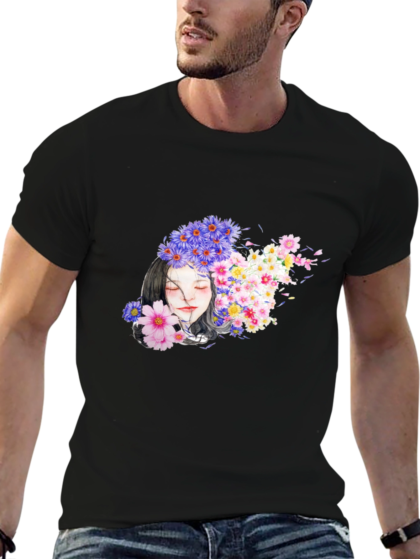 Floral Woman Black T-Shirt