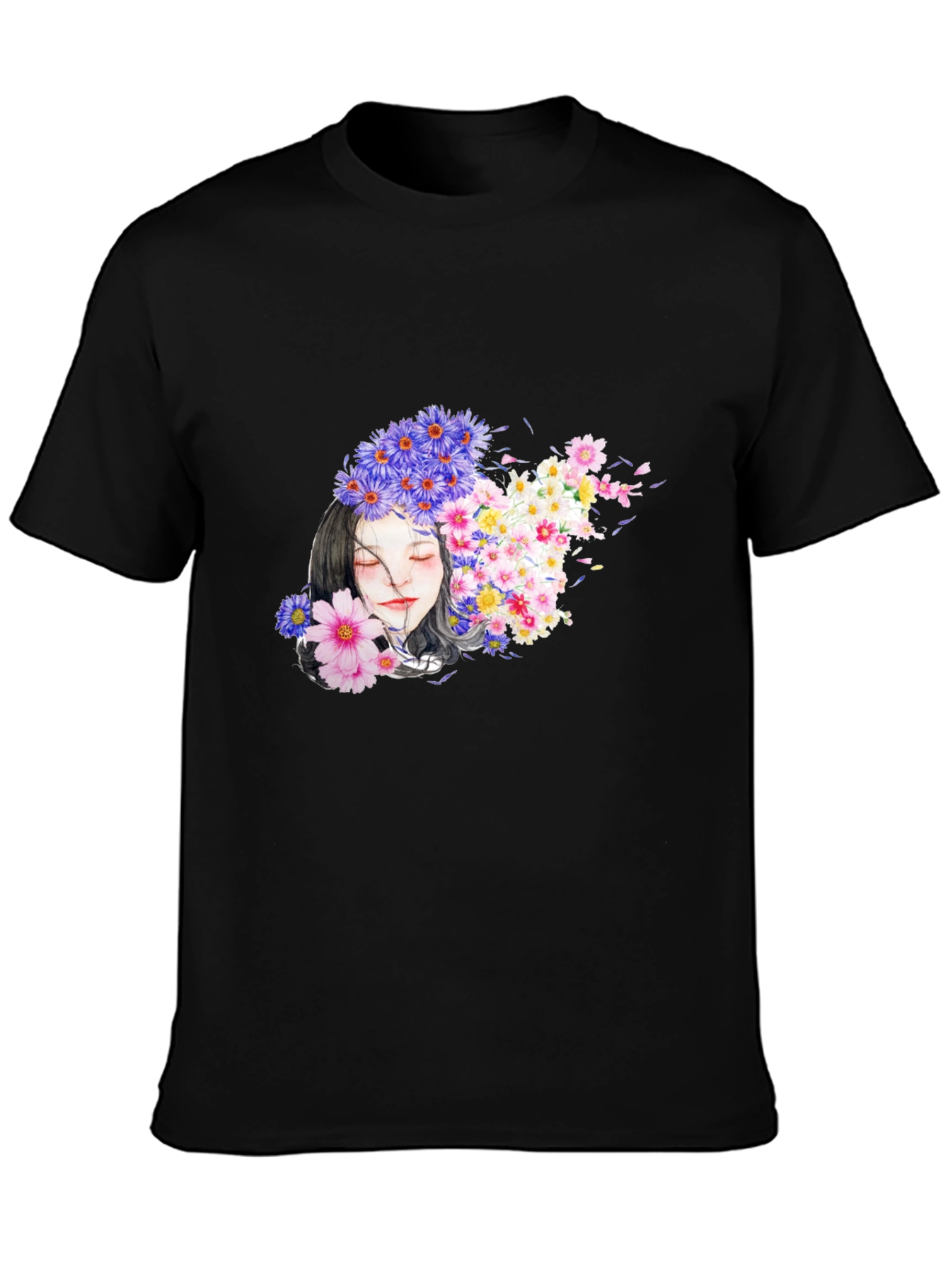 Floral Woman Black T-Shirt