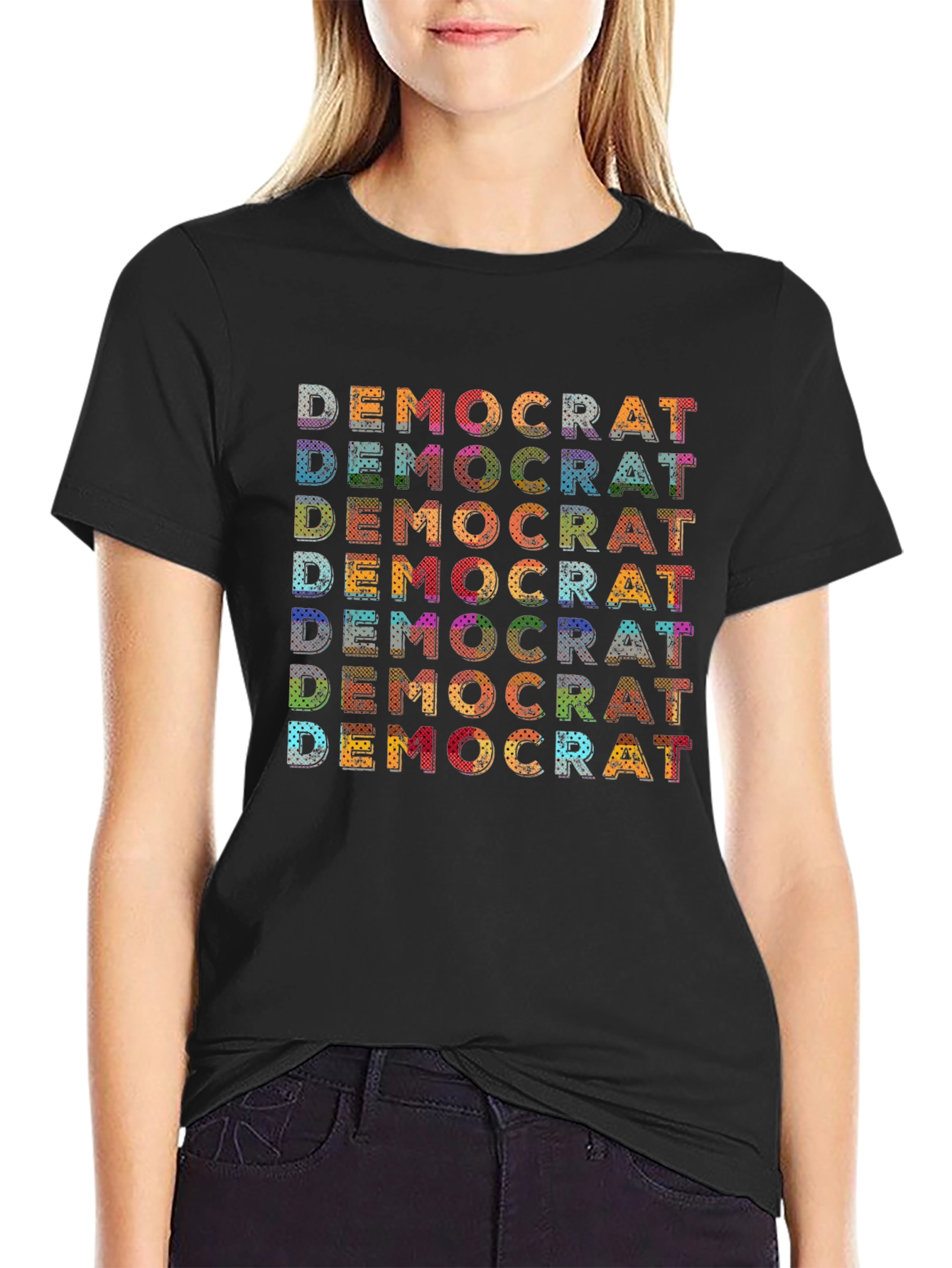 Democrat Retro Word Art Graphic Tee - Black