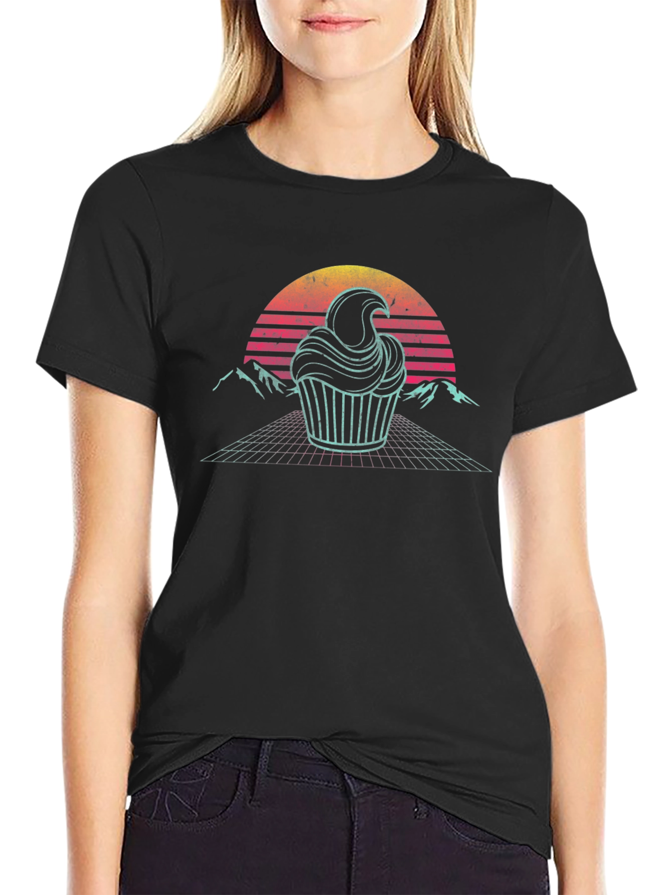 Retro Cupcake T-Shirt - Synthwave Dessert Tee