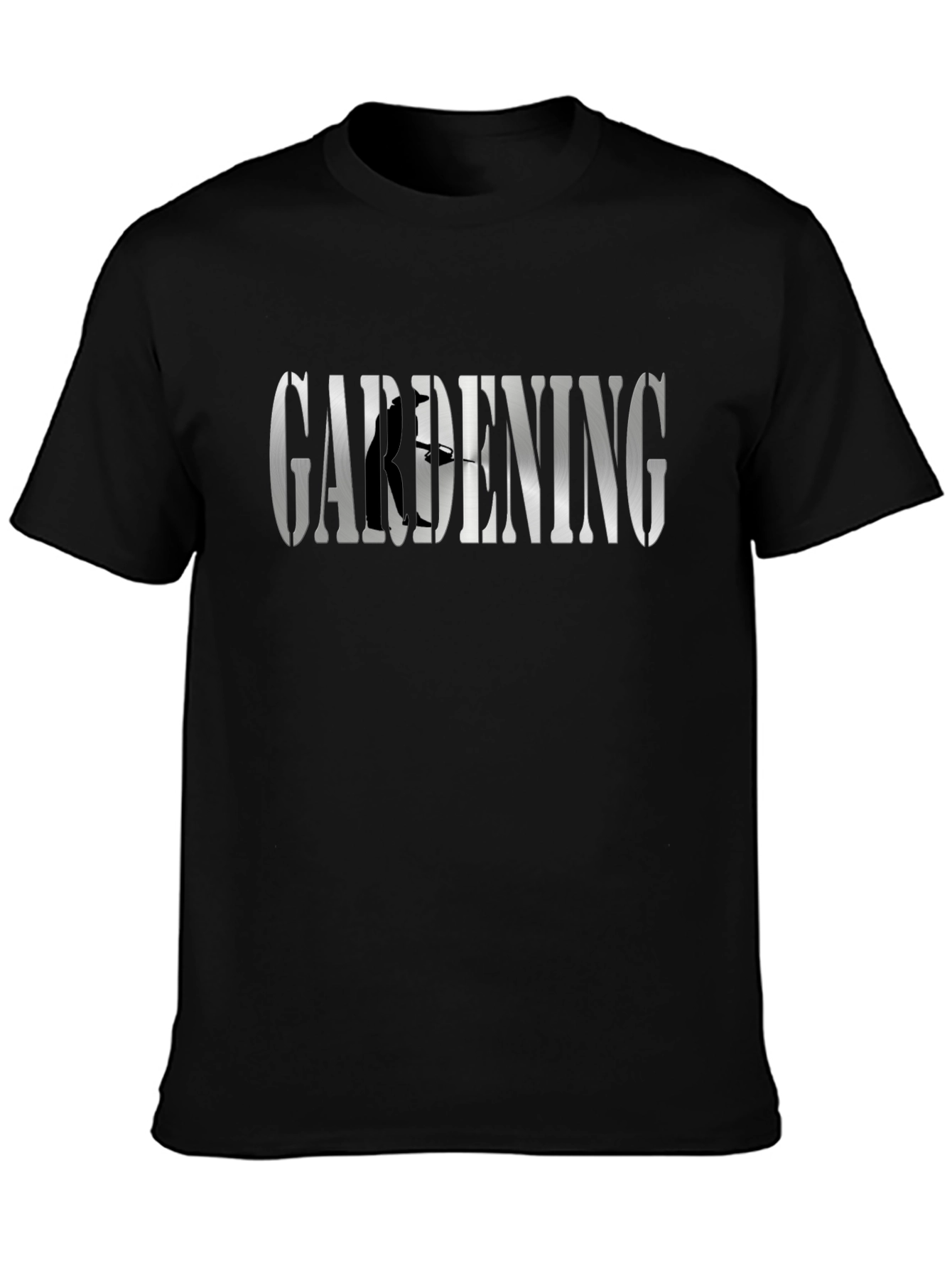 Gardening T-Shirt: Silver Word Art & Gardener Silhouette