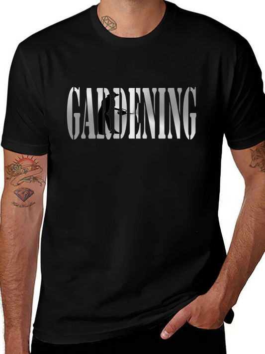 Gardening T-Shirt: Silver Word Art & Gardener Silhouette
