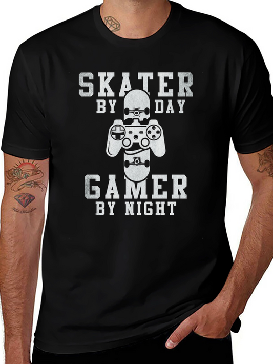 Skater Gamer Graphic Tee - Black Cotton T-Shirt