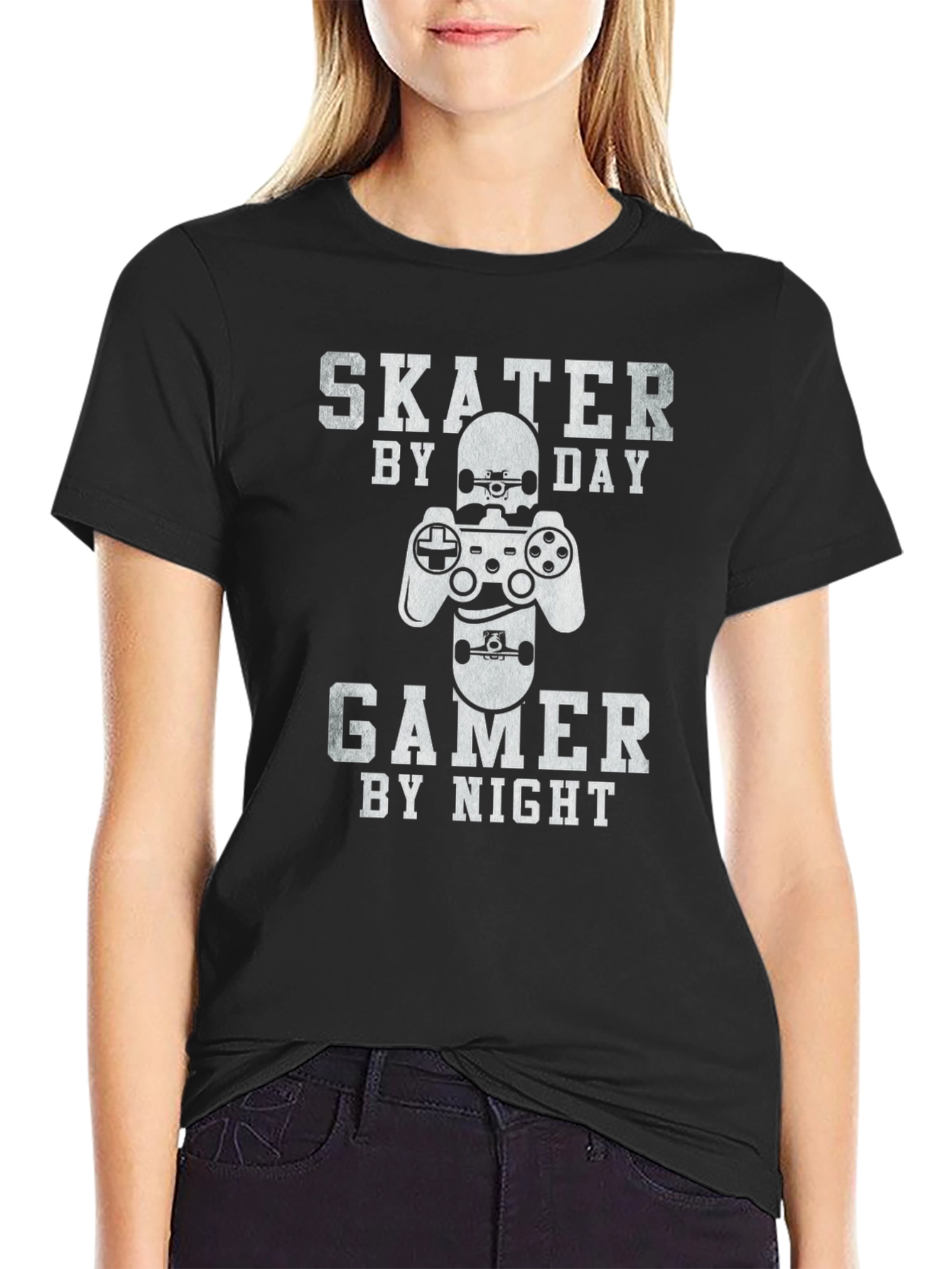 Skater Gamer Graphic Tee - Black Cotton T-Shirt