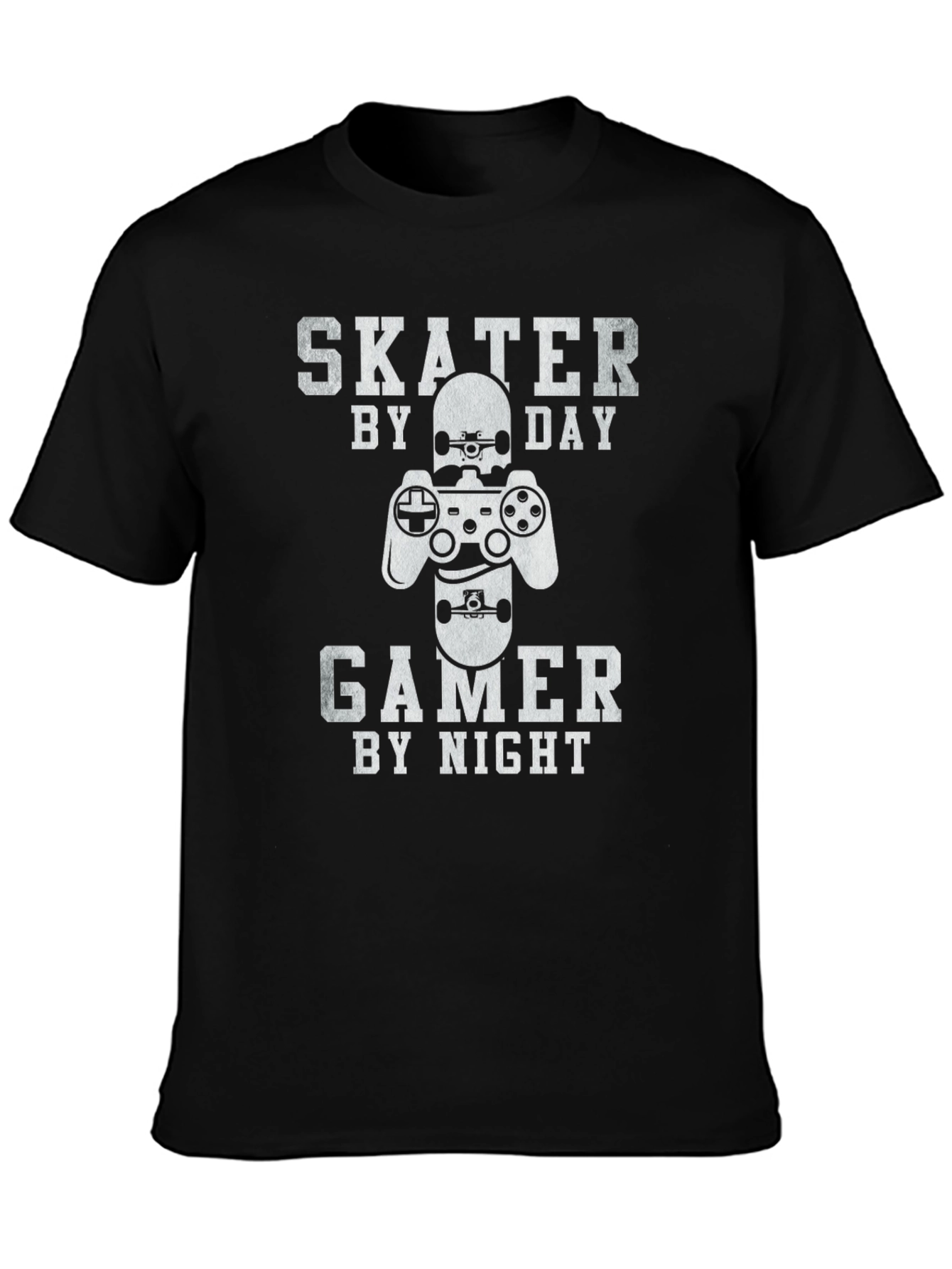 Skater Gamer Graphic Tee - Black Cotton T-Shirt