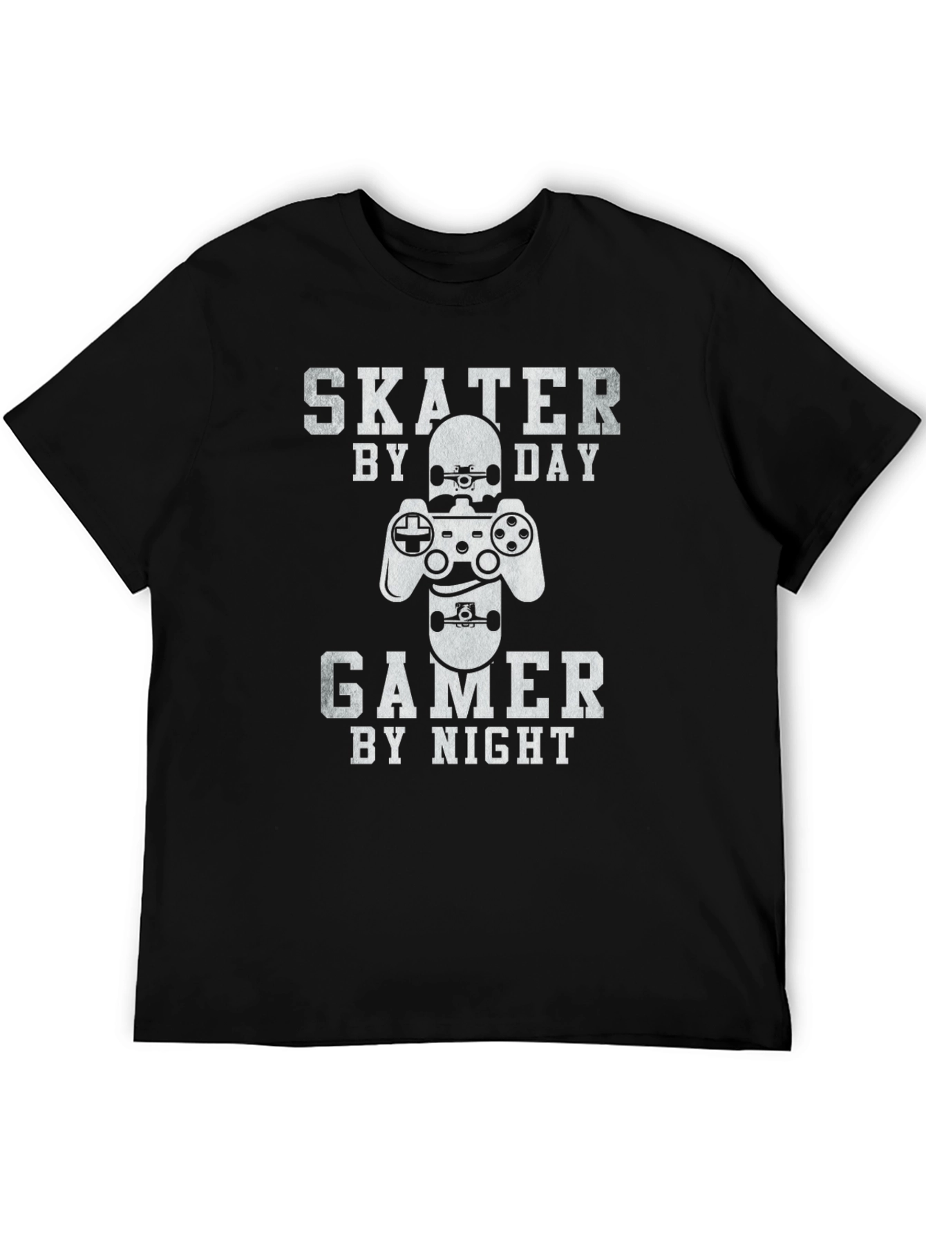 Skater Gamer Graphic Tee - Black Cotton T-Shirt