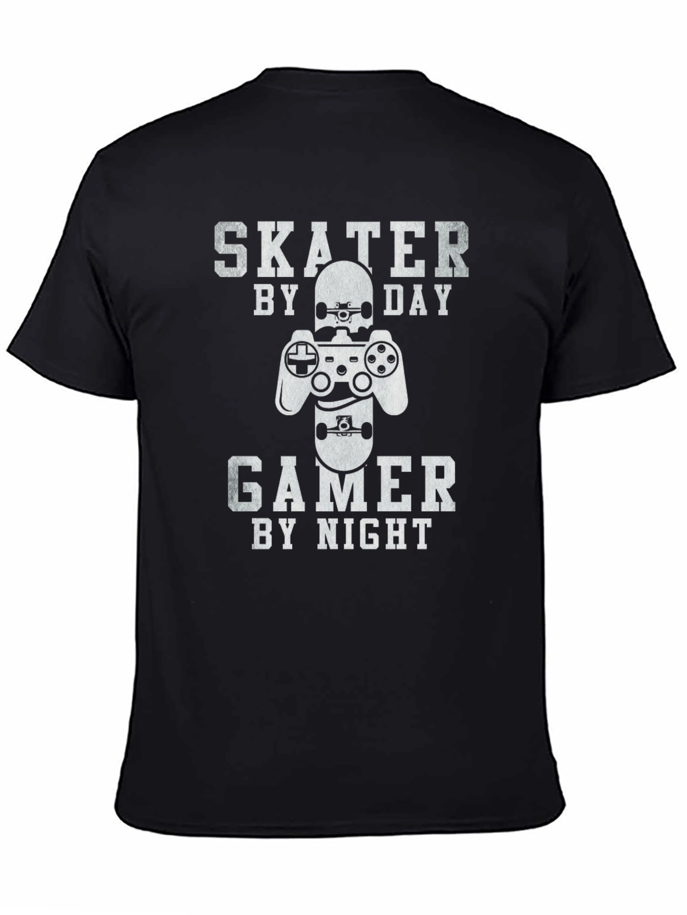 Skater Gamer Graphic Tee - Black Cotton T-Shirt
