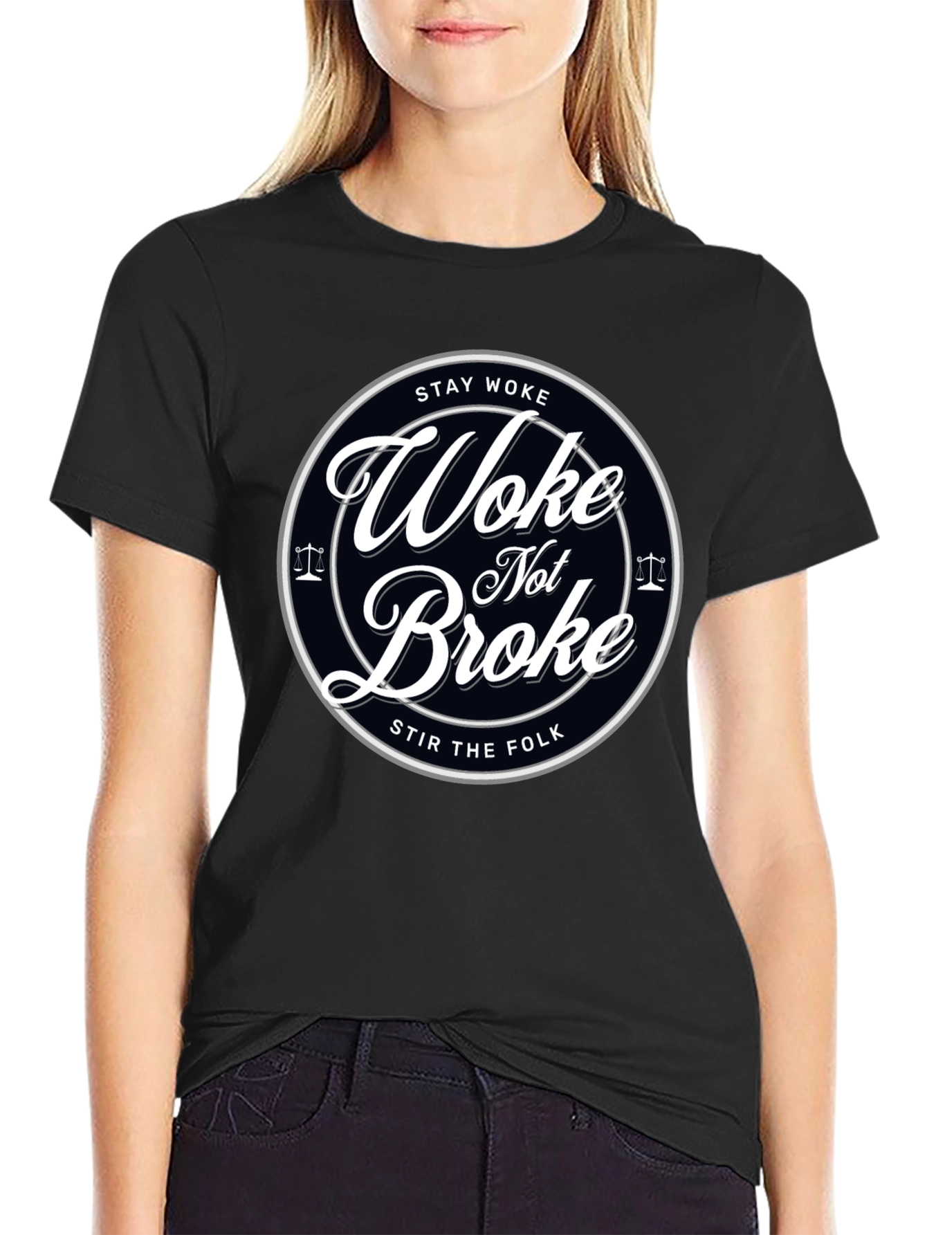 Stay Woke Not Broke Graphic T-Shirt - Trendy Design