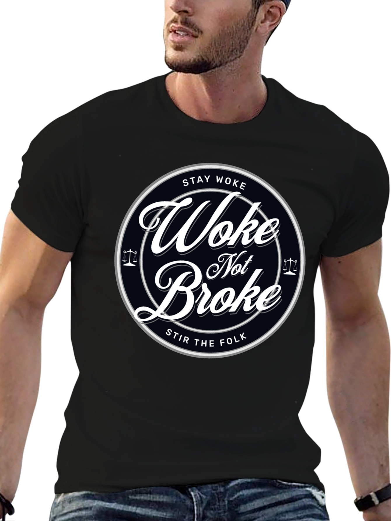 Stay Woke Not Broke Graphic T-Shirt - Trendy Design