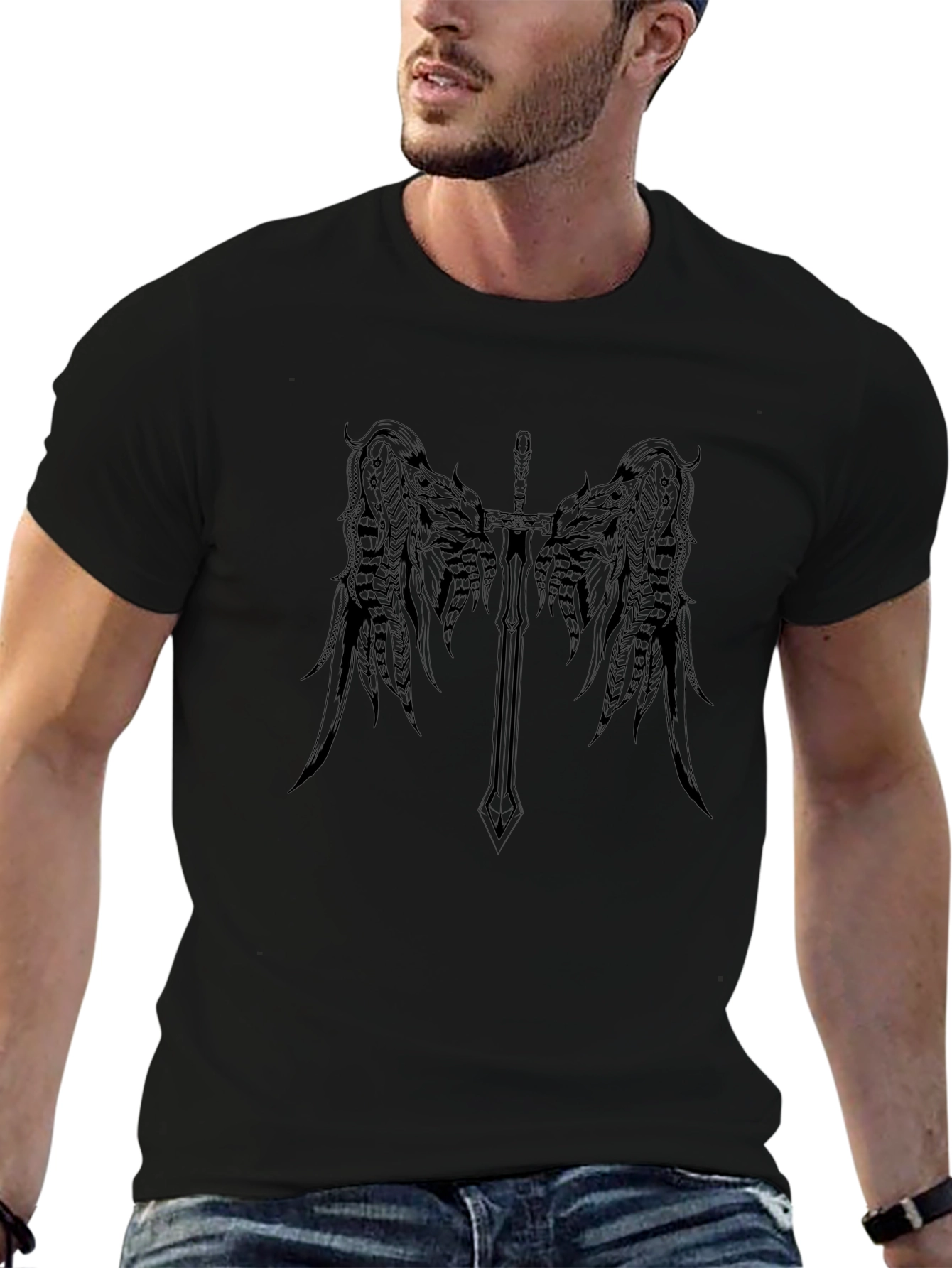 Winged Sword Graphic Tee - Black Cotton Blend