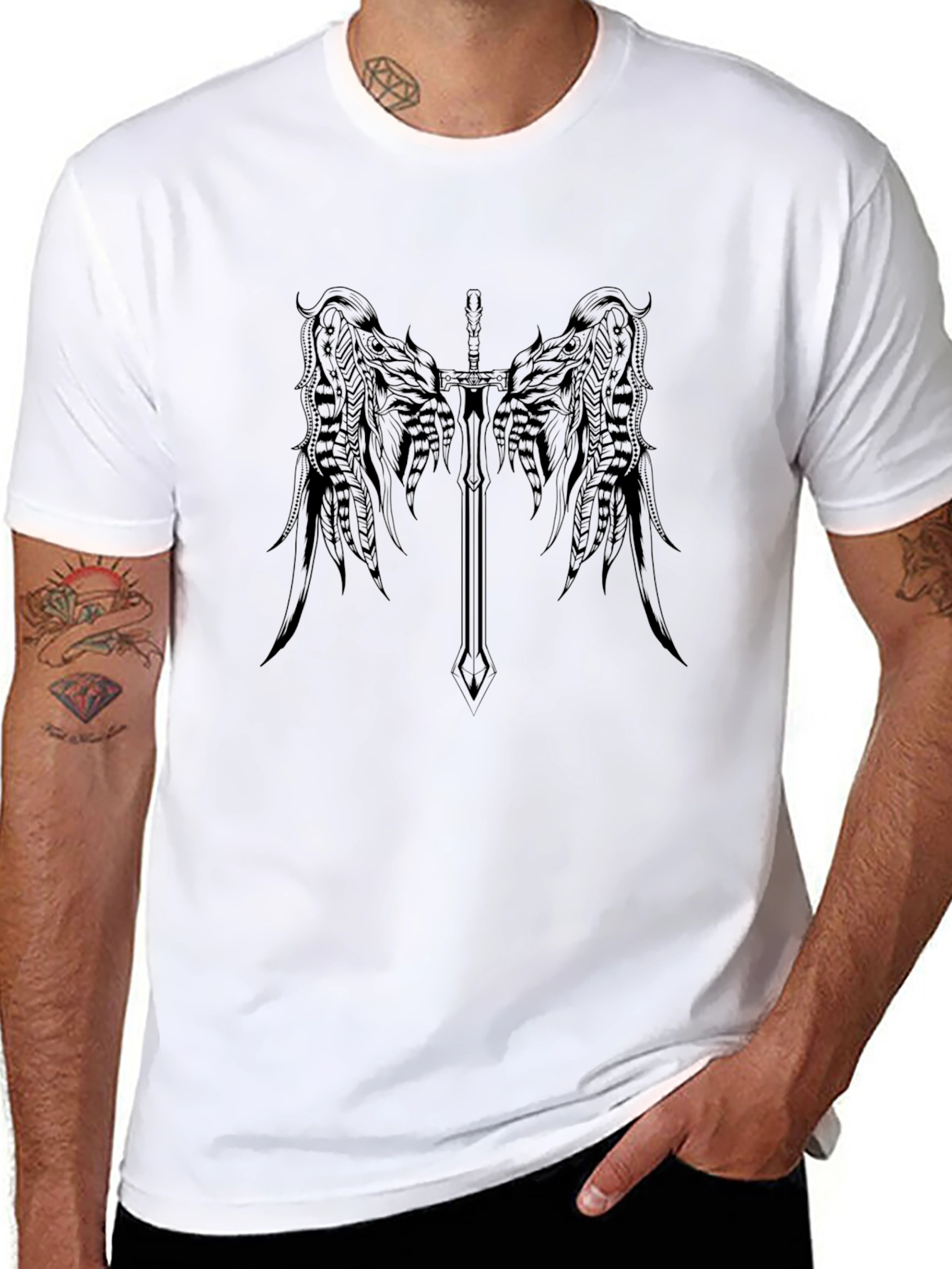 Winged Sword Graphic Tee - Black Cotton Blend