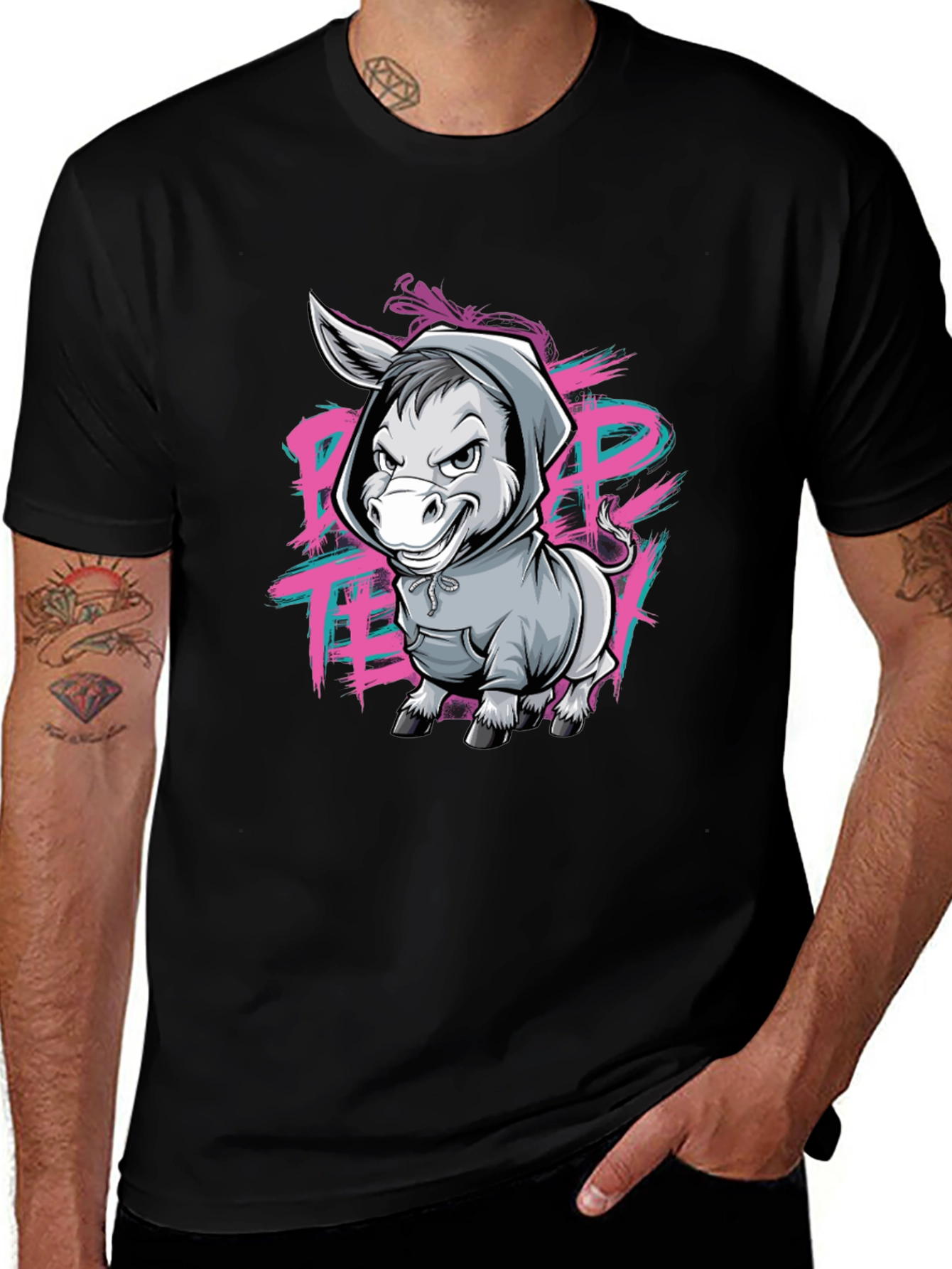 Cool Donkey Graphic Print Black T-Shirt