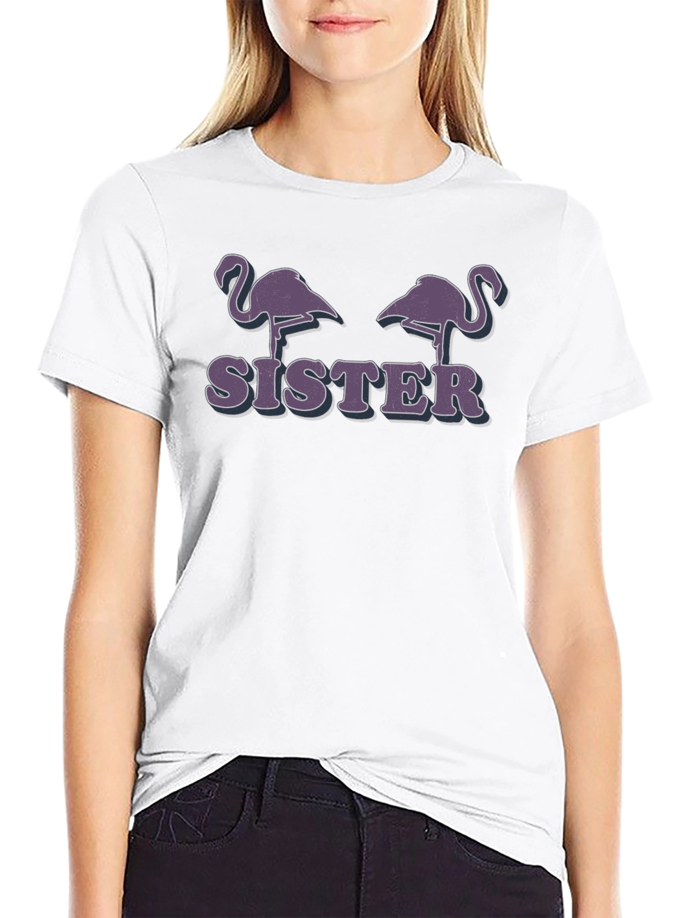 Flamingo Sister Graphic T-Shirt - Black