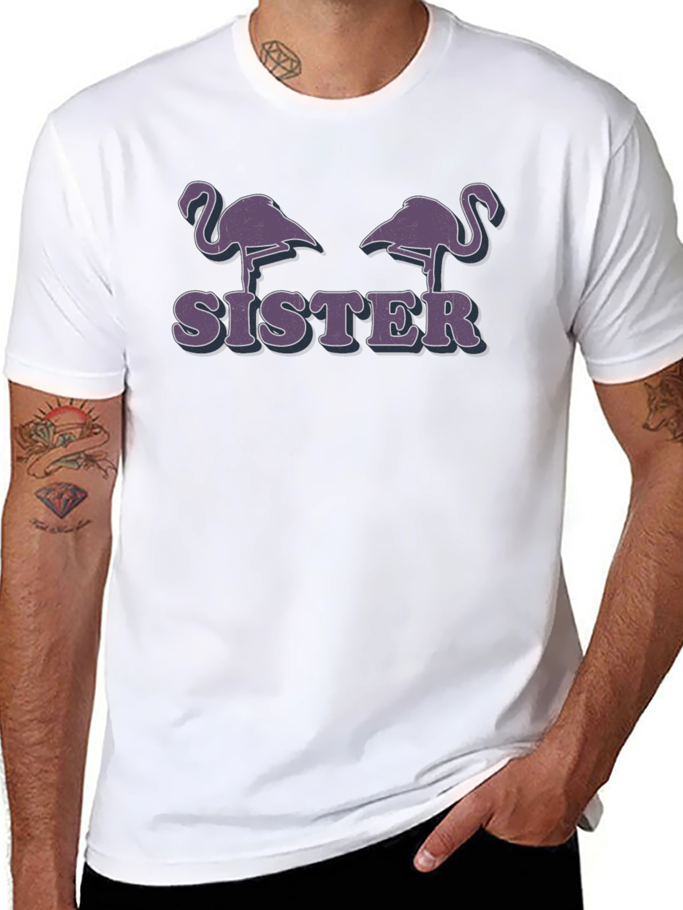 Flamingo Sister Graphic T-Shirt - Black