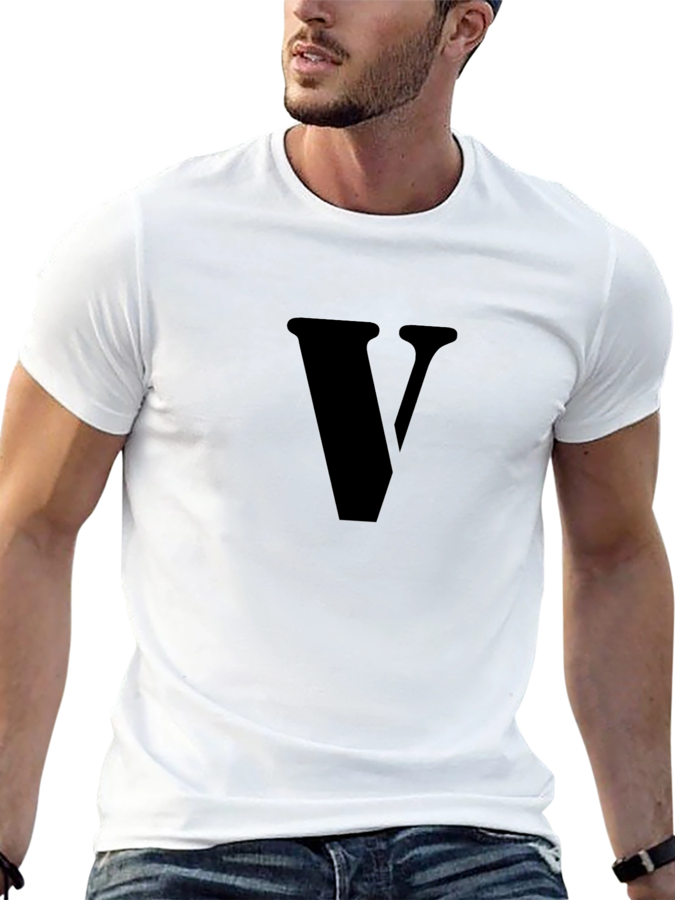 Mens Black T-Shirt with V Design