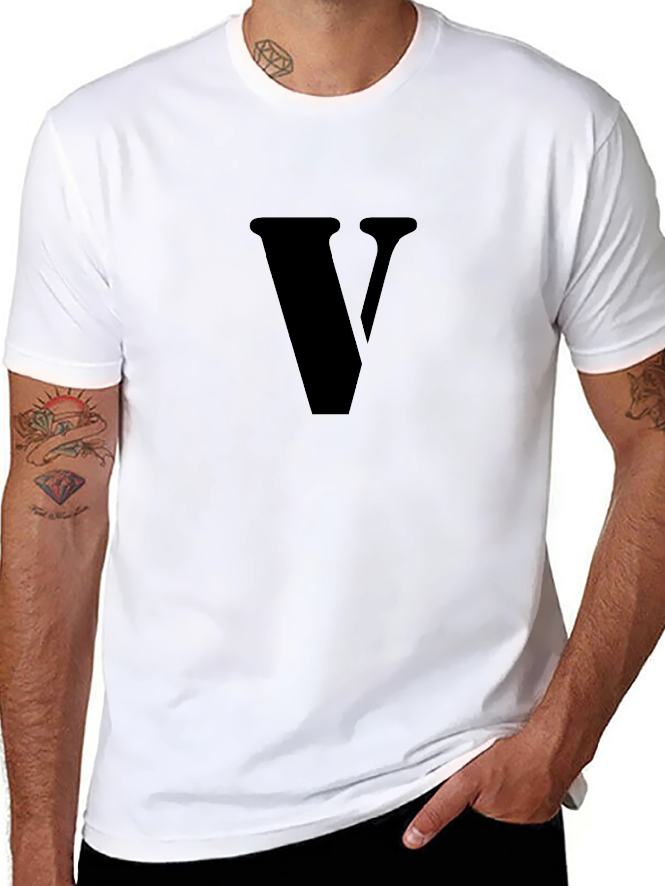 Mens Black T-Shirt with V Design