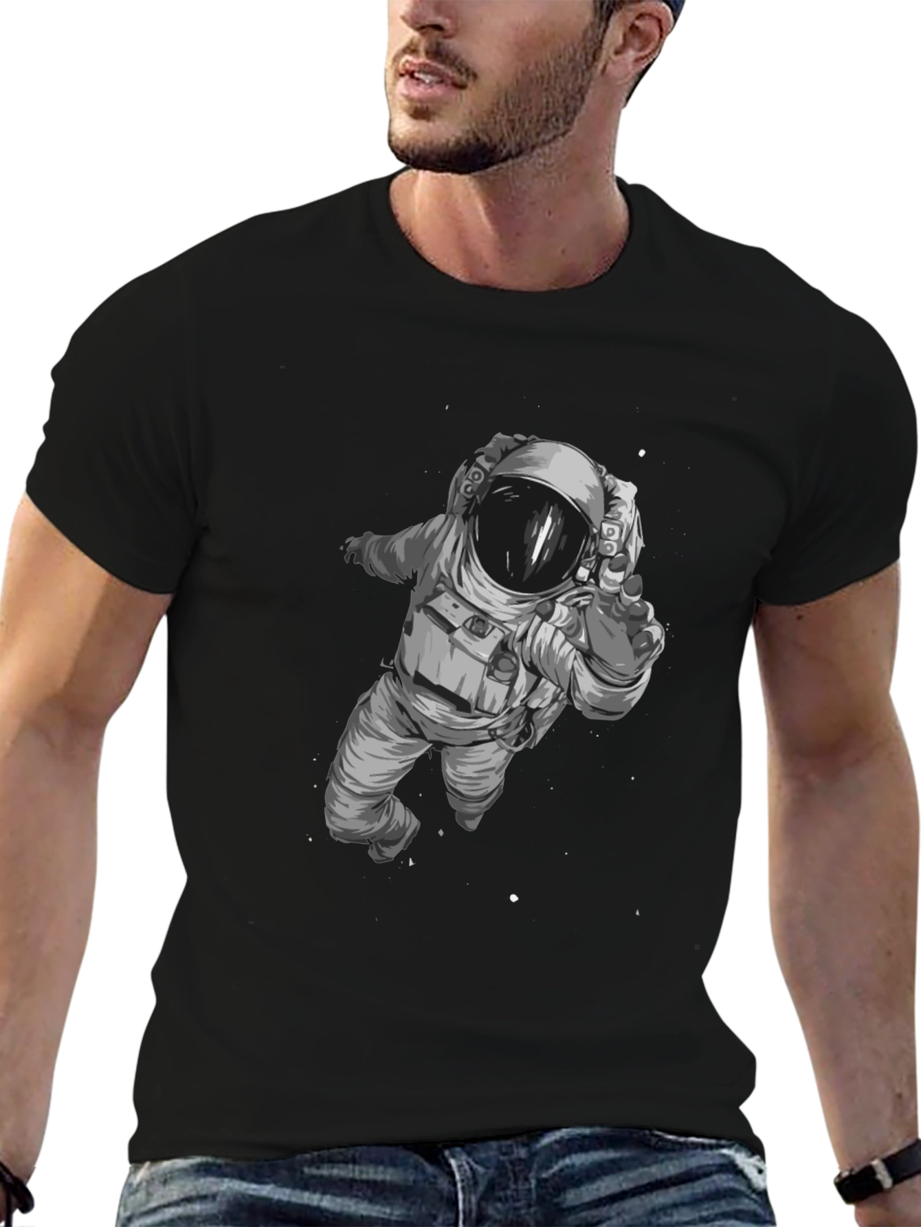 Astronaut Graphic T-Shirt - Black Cotton Blend