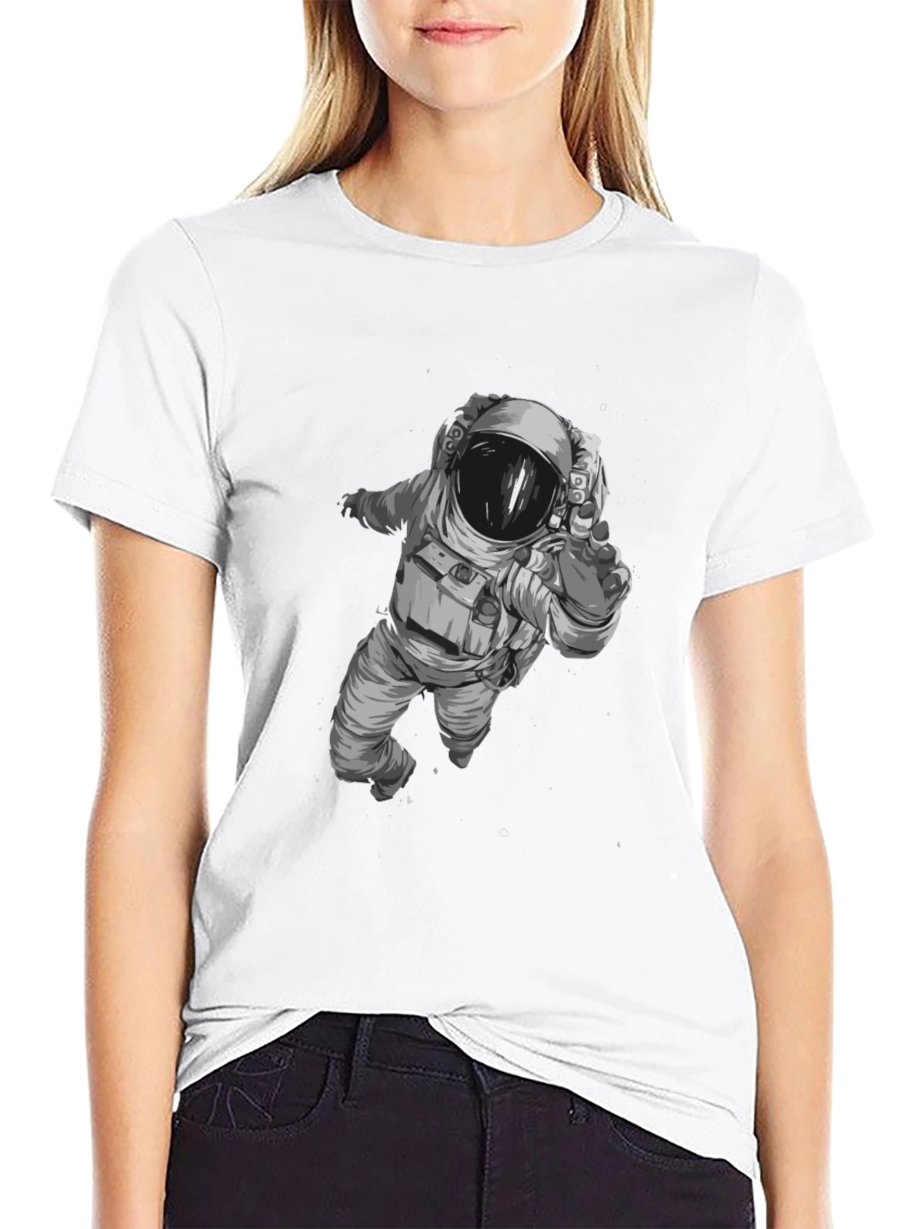 Astronaut Graphic T-Shirt - Black Cotton Blend