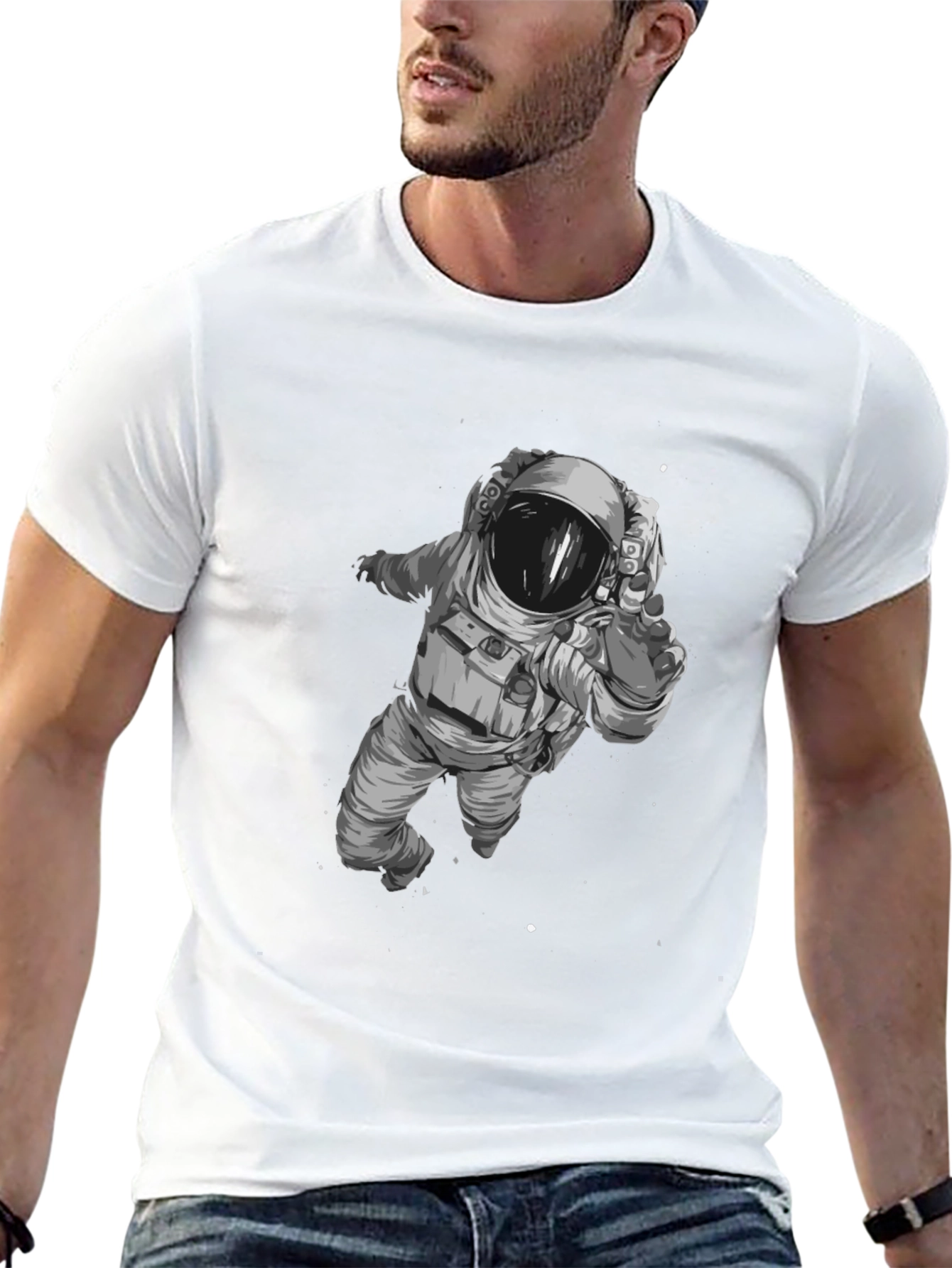 Astronaut Graphic T-Shirt - Black Cotton Blend