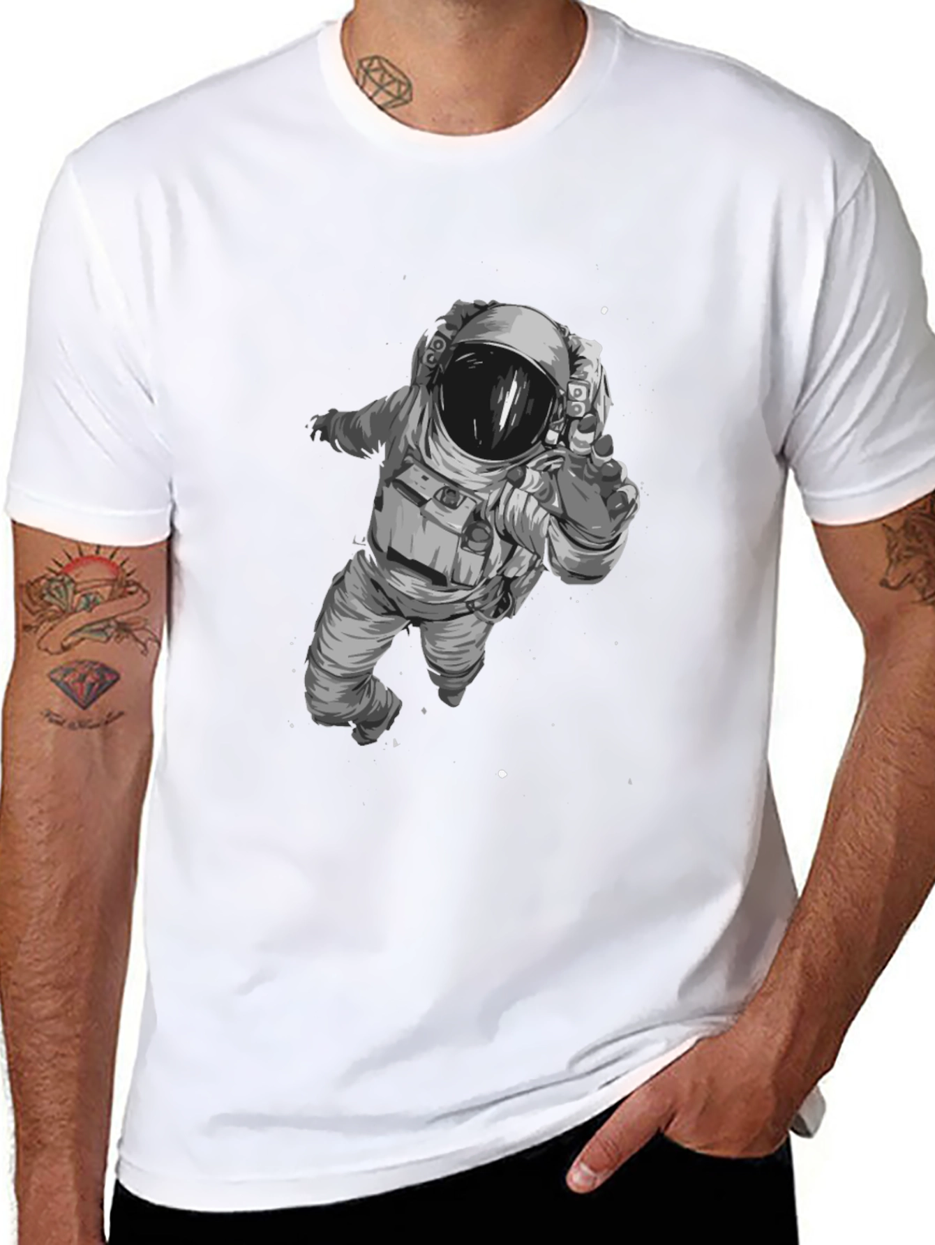 Astronaut Graphic T-Shirt - Black Cotton Blend