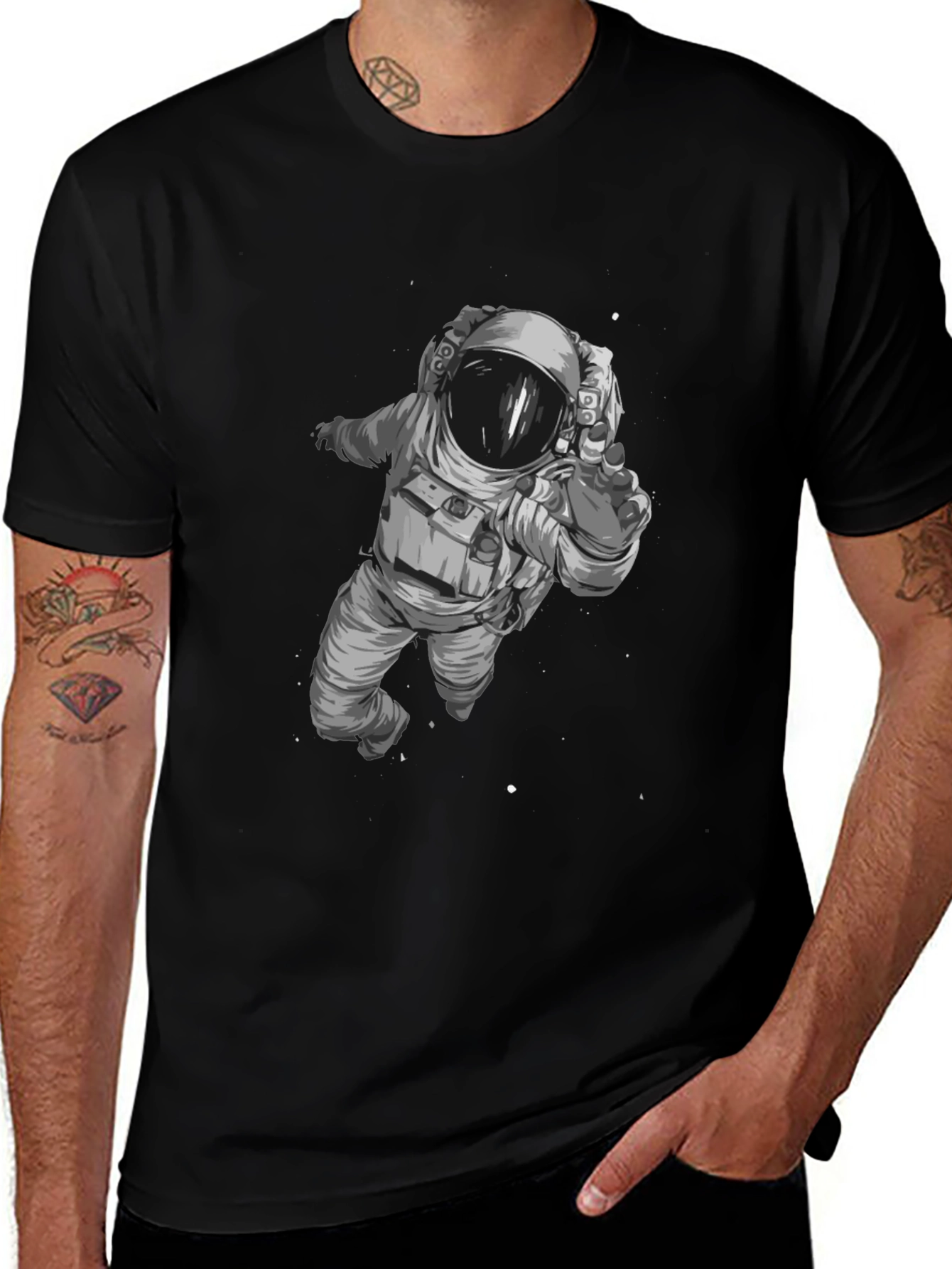 Astronaut Graphic T-Shirt - Black Cotton Blend