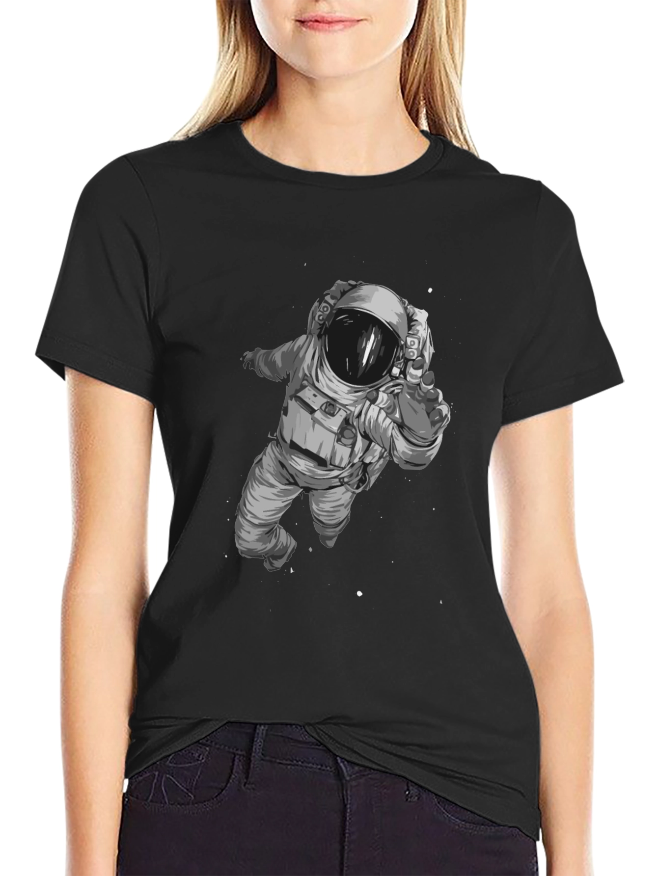 Astronaut Graphic T-Shirt - Black Cotton Blend