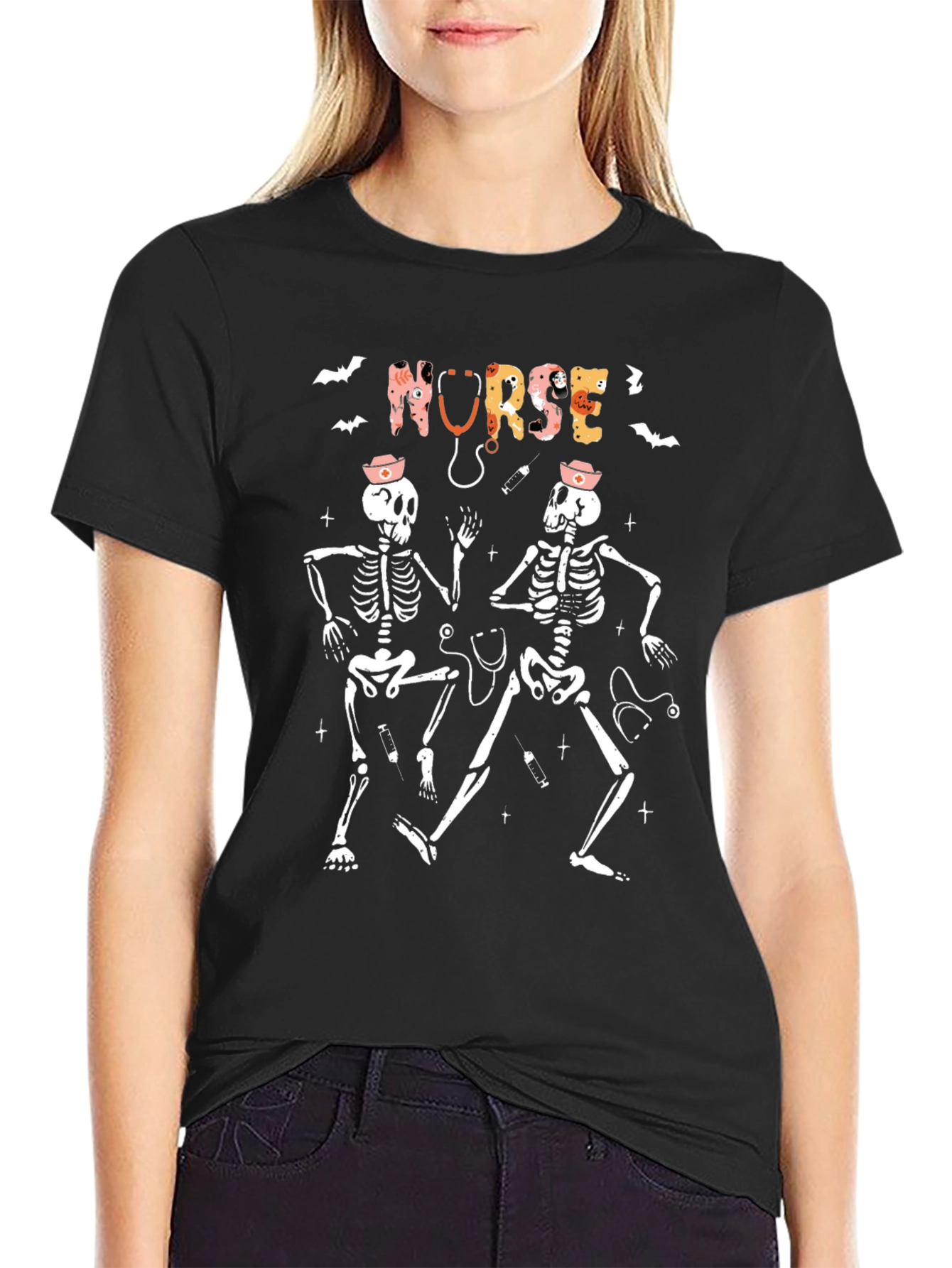 Halloween Nurse Skeleton Graphic T-Shirt