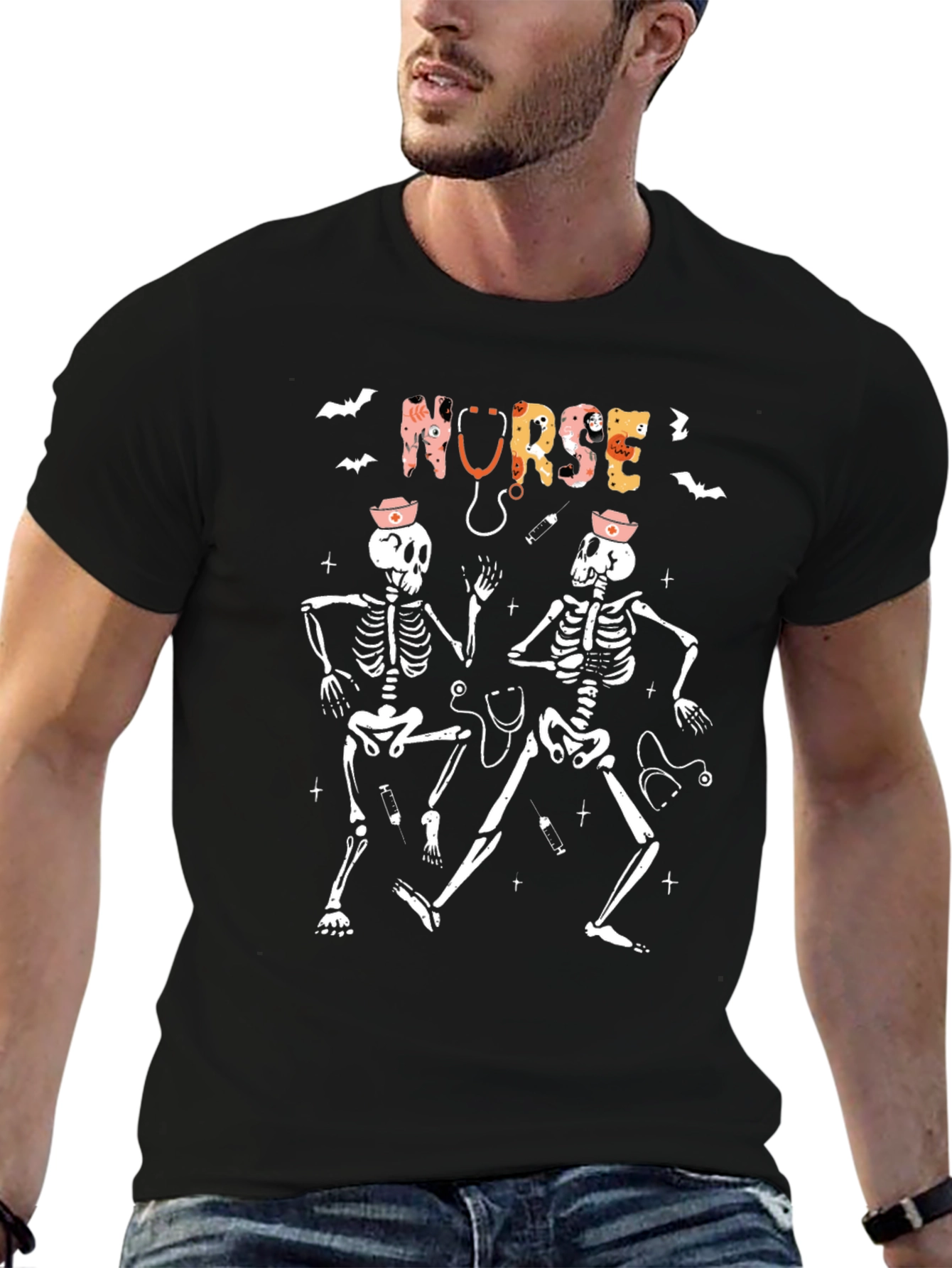 Halloween Nurse Skeleton Graphic T-Shirt