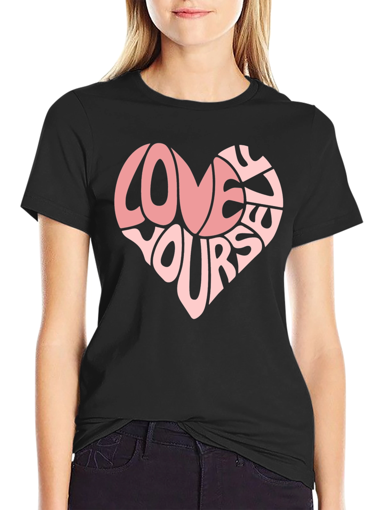 Love Yourself Heart Graphic T-Shirt - Black